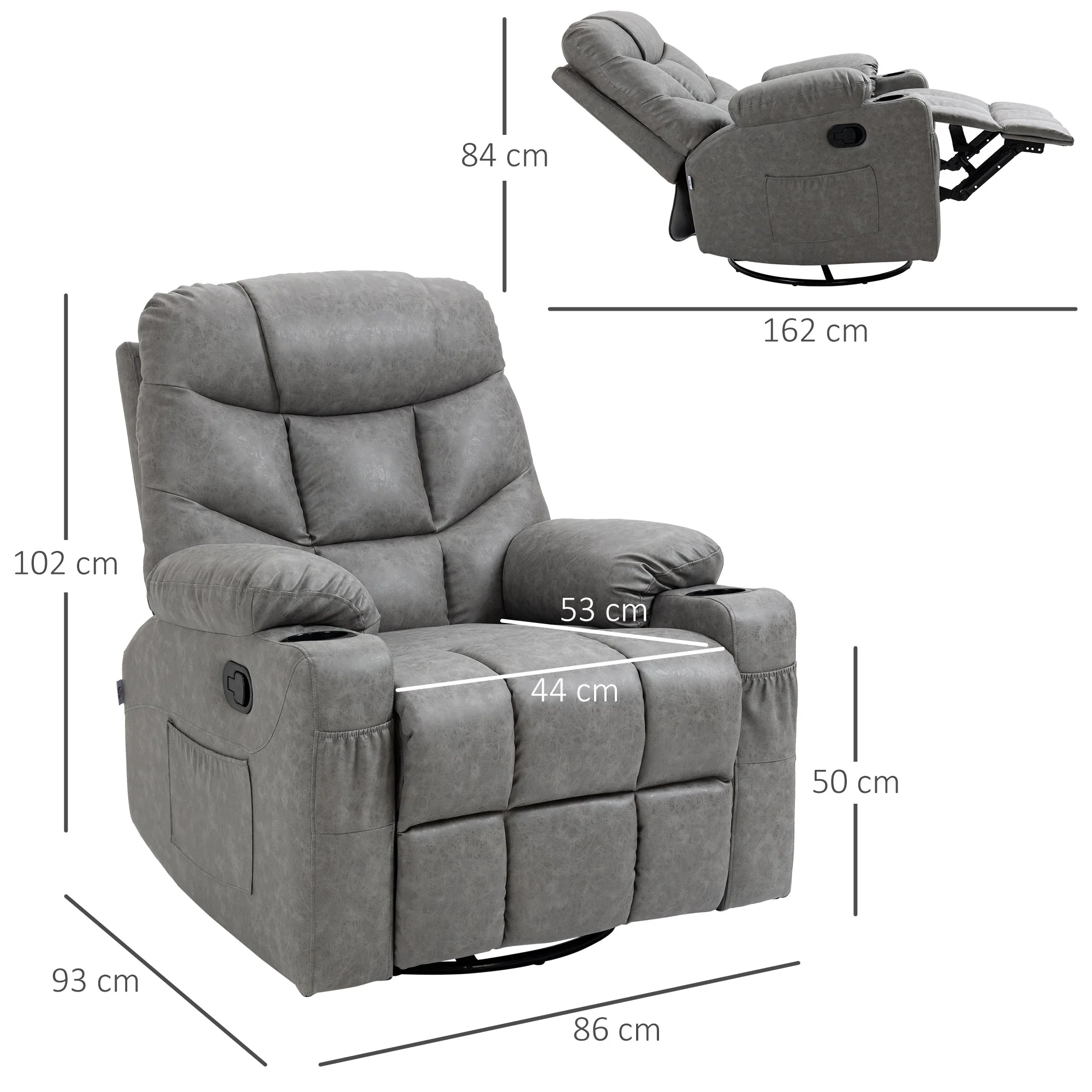 Faux Leather Reclining Armchair - Grey - Image 2