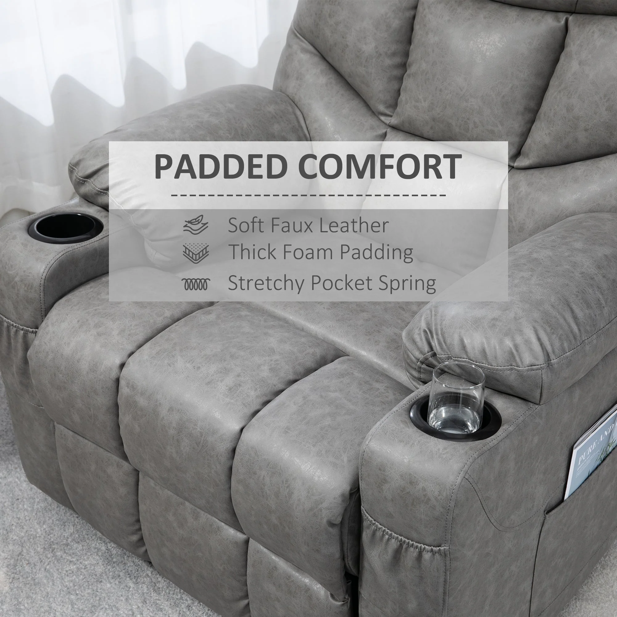 Faux Leather Reclining Armchair - Grey - Image 4