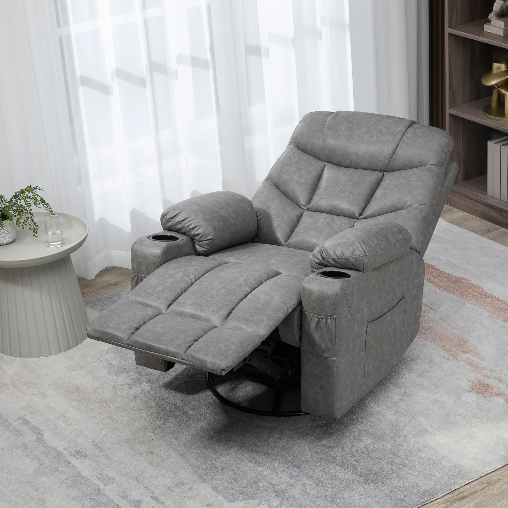Faux Leather Reclining Armchair - Grey - Image 6