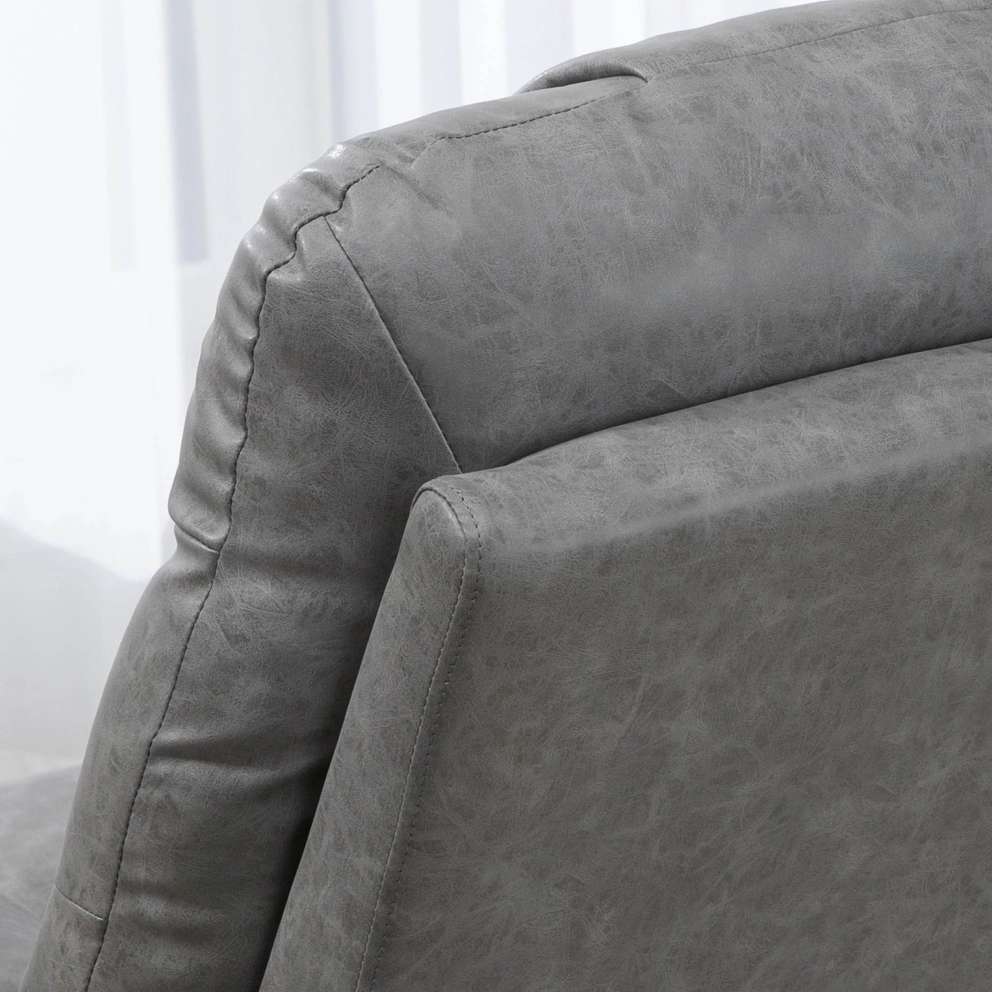 Faux Leather Reclining Armchair - Grey - Image 8