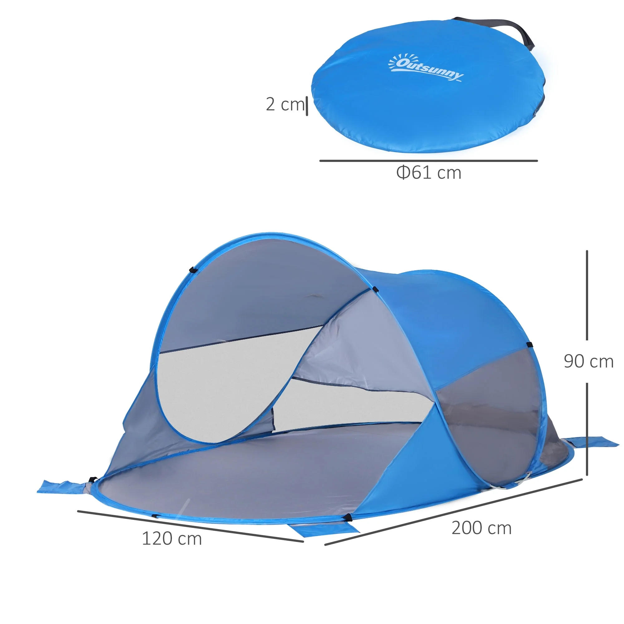Fibreglass Frame 2 Person Pop-Up Lightweight Camping Tent Blue - Image 3
