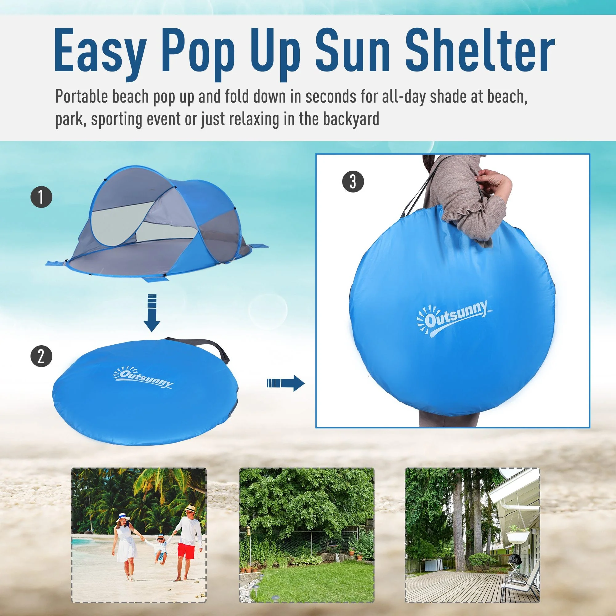 Fibreglass Frame 2 Person Pop-Up Lightweight Camping Tent Blue - Image 5