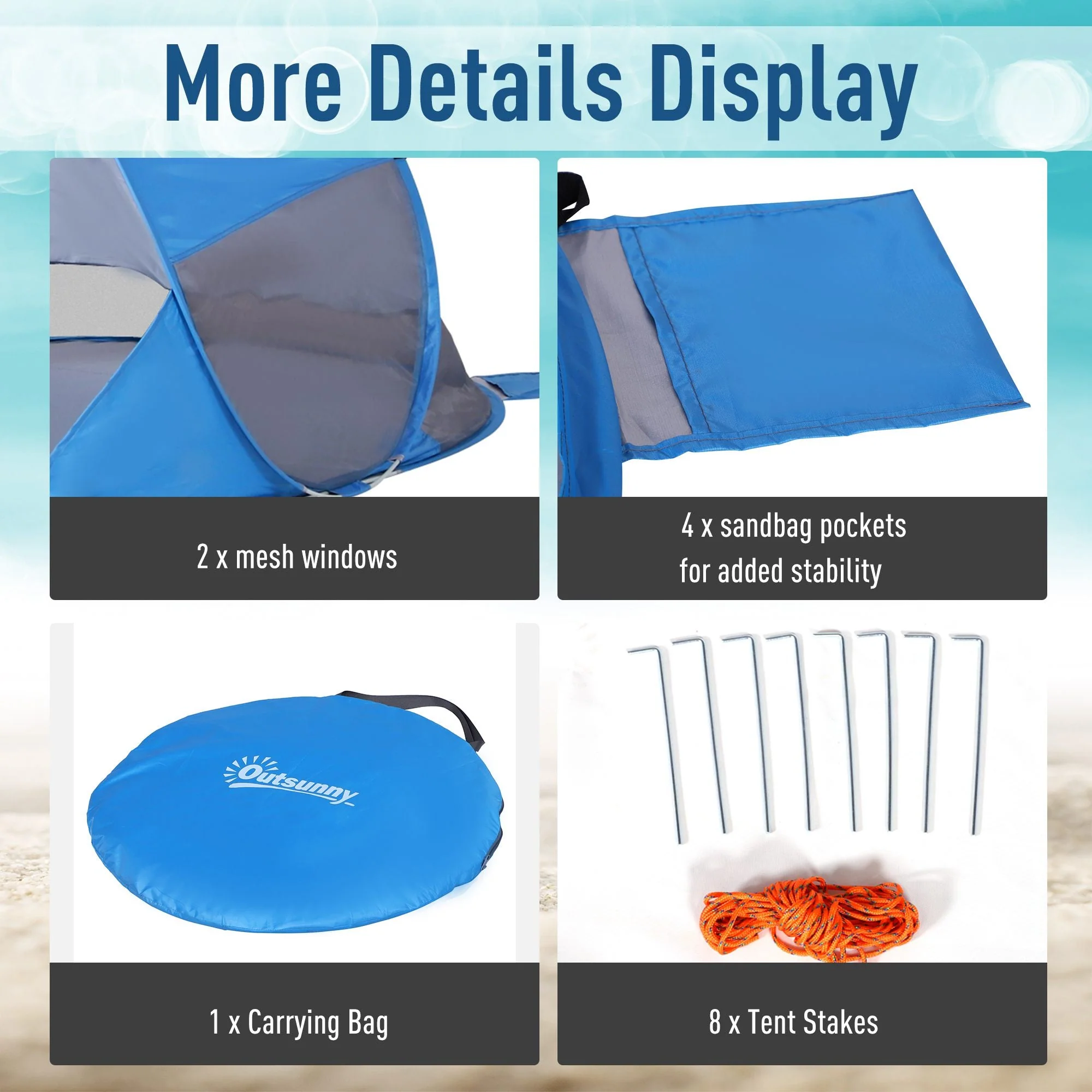 Fibreglass Frame 2 Person Pop-Up Lightweight Camping Tent Blue - Image 6