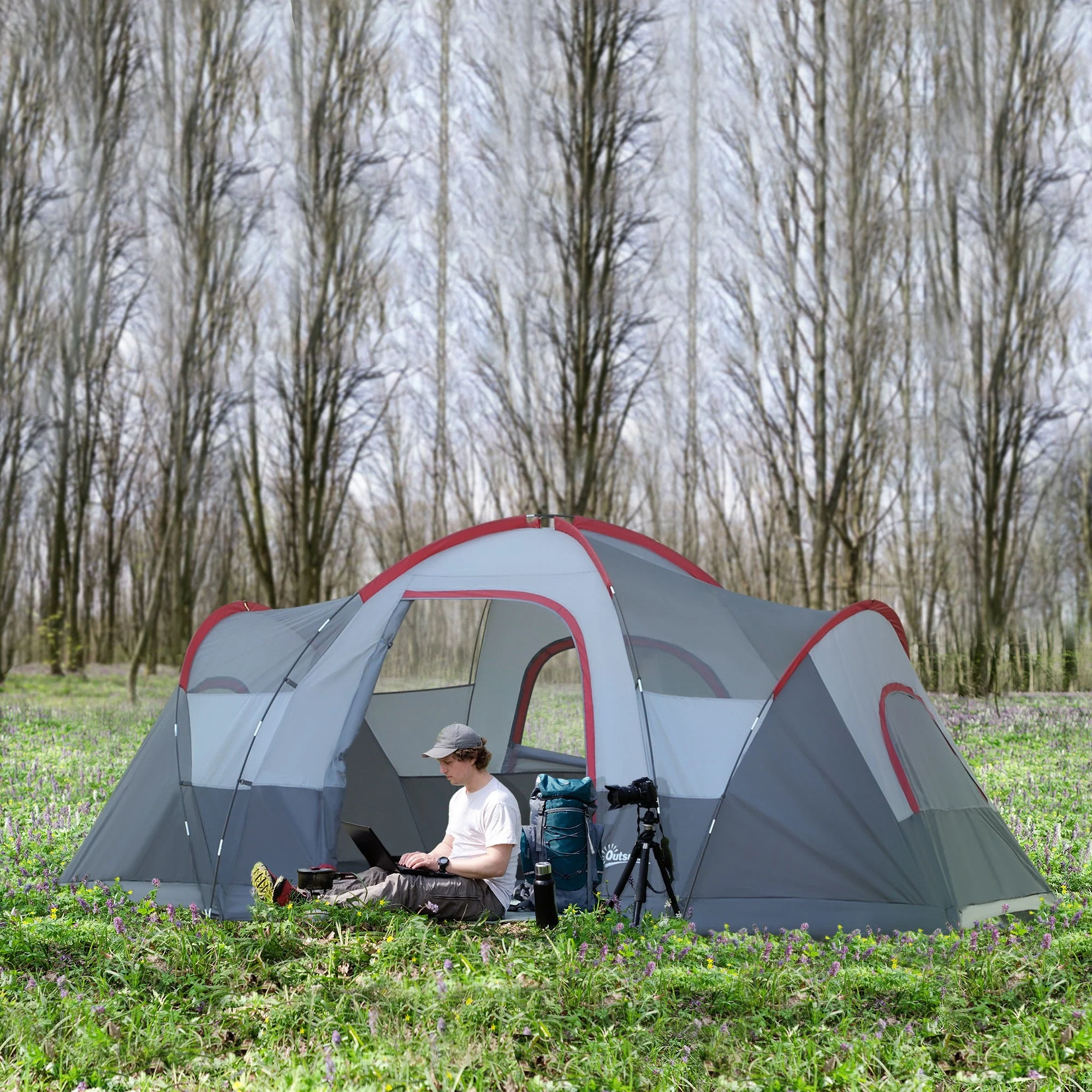 Fibreglass & Steel Frame 5/6 Person Lightweight Camping Tent Blue - Image 2
