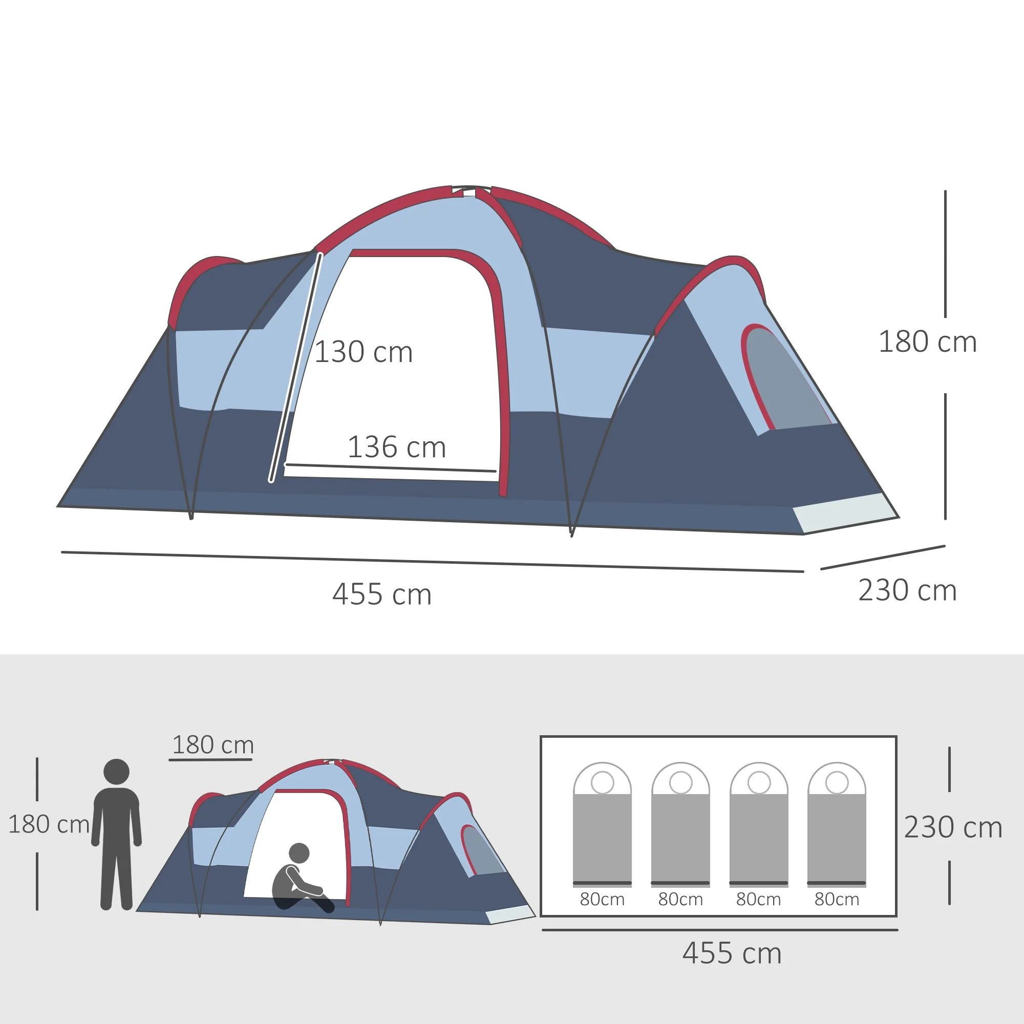Fibreglass & Steel Frame 5/6 Person Lightweight Camping Tent Blue - Image 3