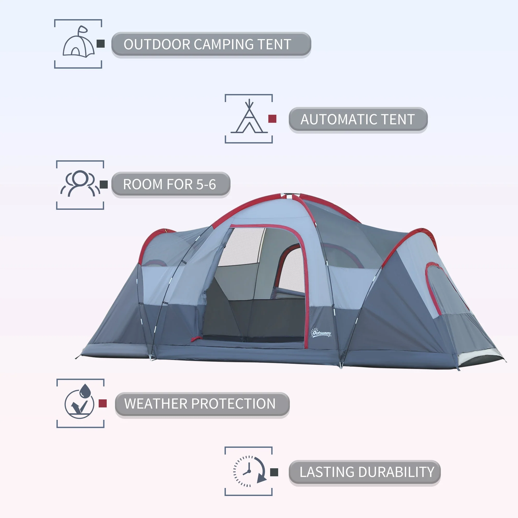 Fibreglass & Steel Frame 5/6 Person Lightweight Camping Tent Blue - Image 4