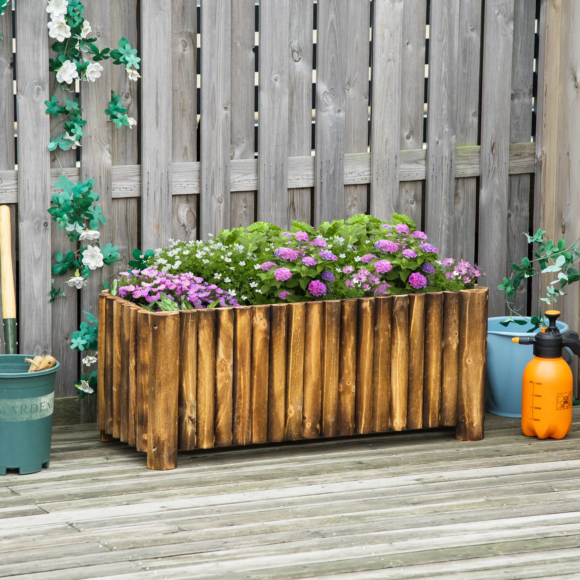 Fir Plant Pot Raised Flower Bed Wooden Rectangualr Planter Container Box Wood 4 Feet 100Lx 40Wx40H cm - Image 2