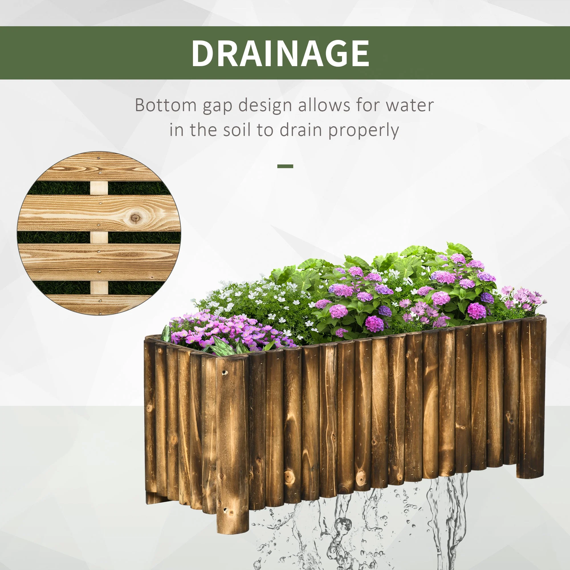 Fir Plant Pot Raised Flower Bed Wooden Rectangualr Planter Container Box Wood 4 Feet 100Lx 40Wx40H cm - Image 5