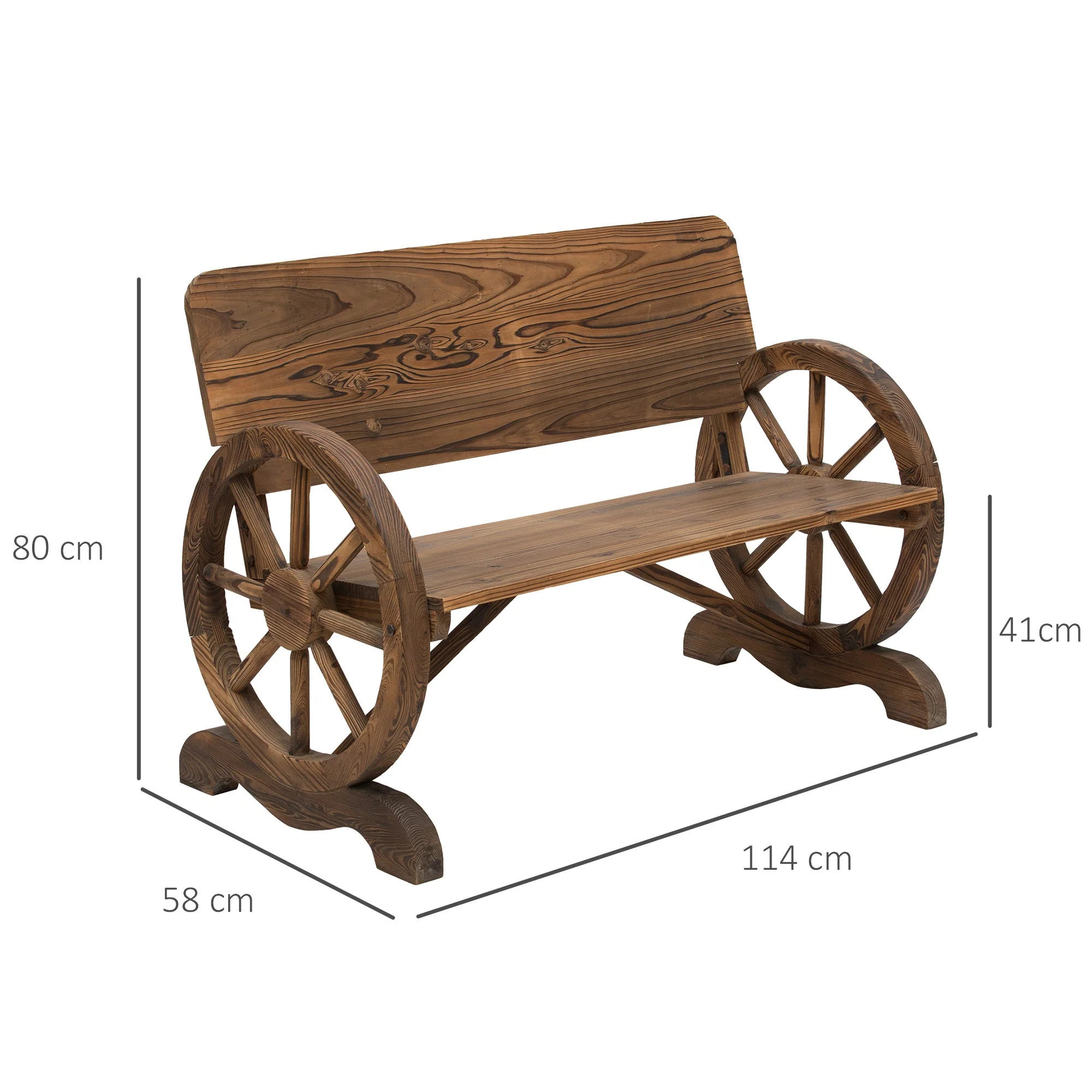 Fir Wood 2 Seater Outdoor Garden Wagon Wheel Bench - Image 3