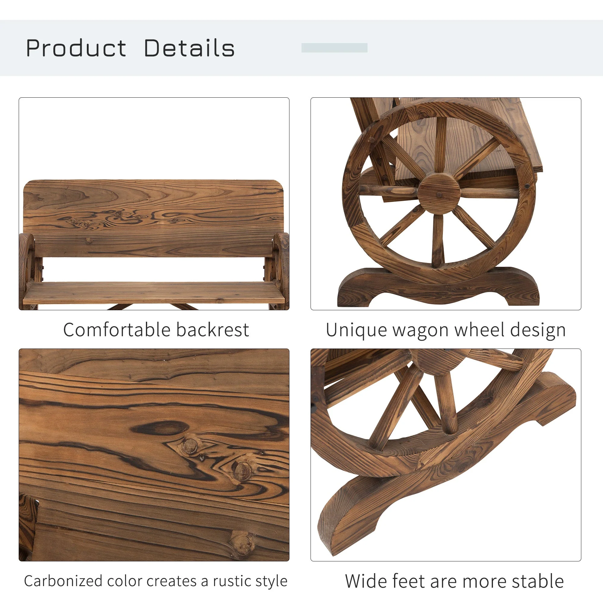 Fir Wood 2 Seater Outdoor Garden Wagon Wheel Bench - Image 6