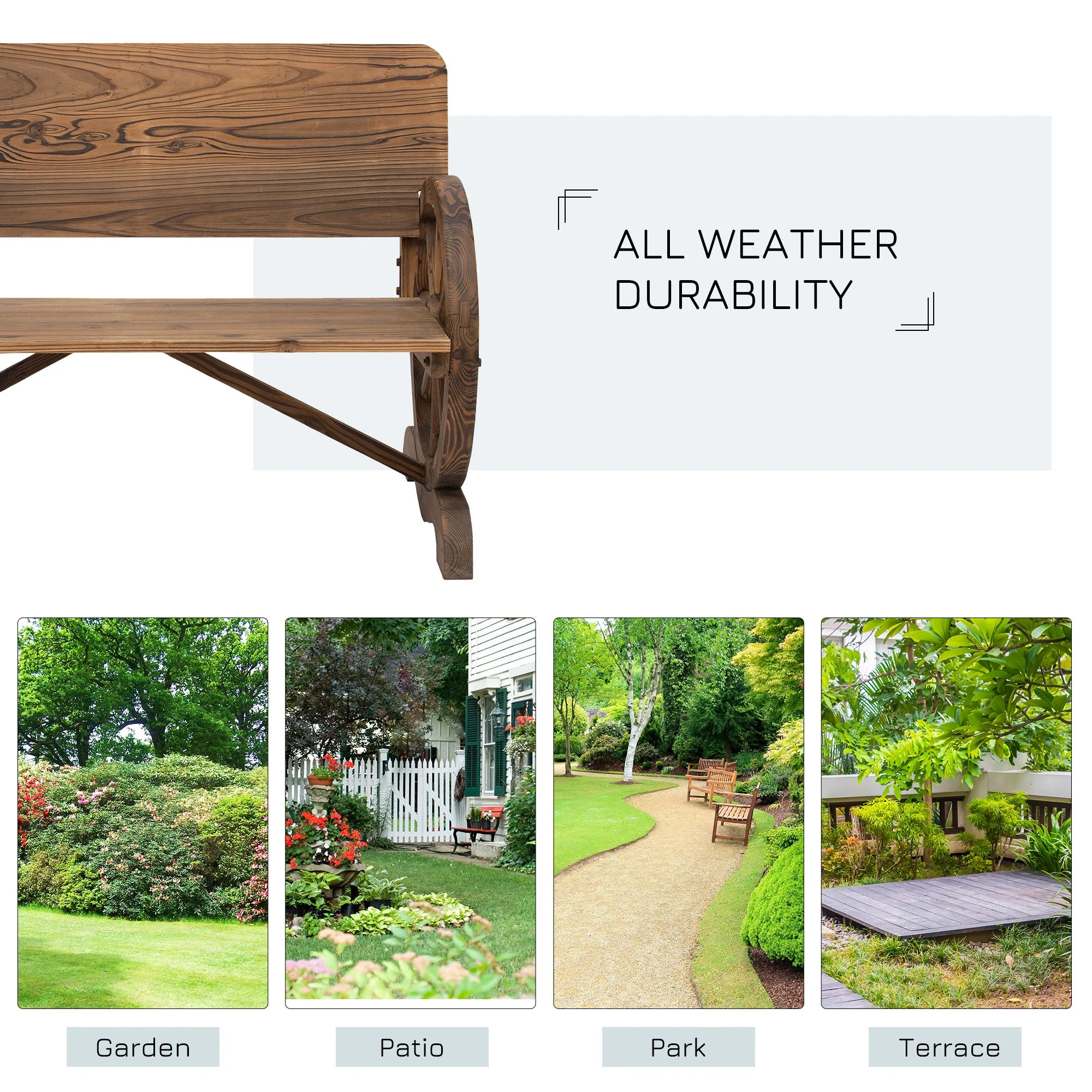 Fir Wood 2 Seater Outdoor Garden Wagon Wheel Bench - Image 7