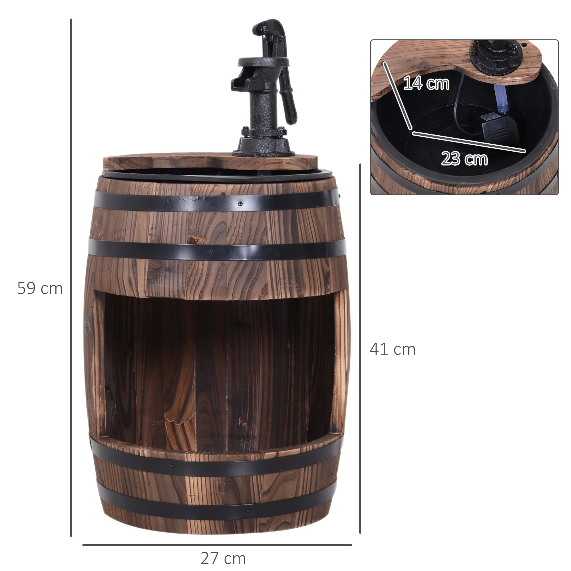 Fir Wood Barrel Pump Fountain W/ Flower Planter - Image 3
