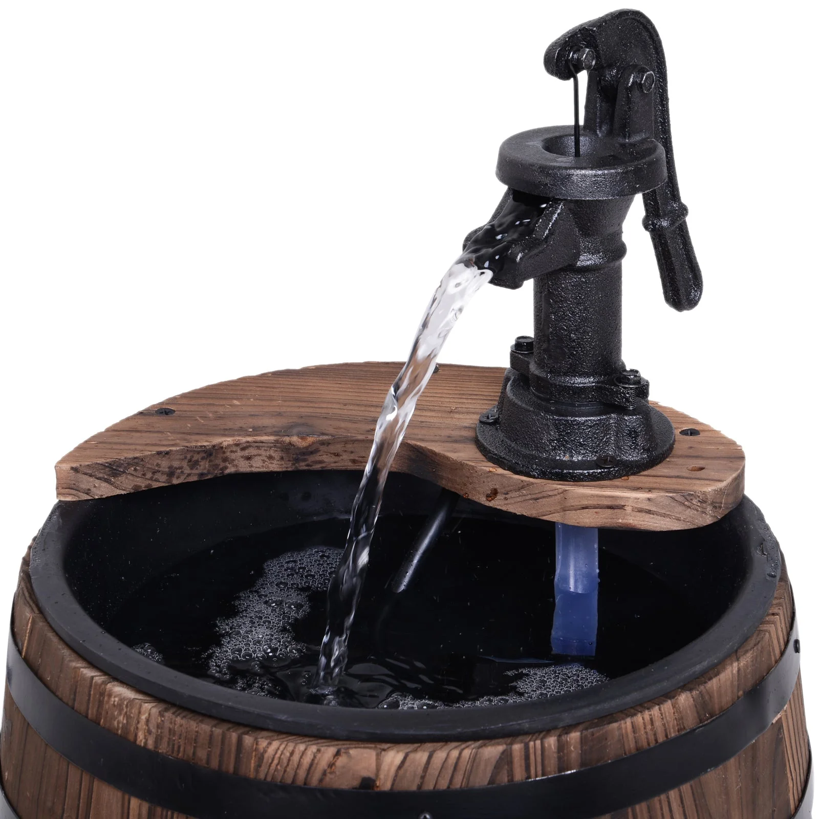 Fir Wood Barrel Pump Fountain W/ Flower Planter - Image 8