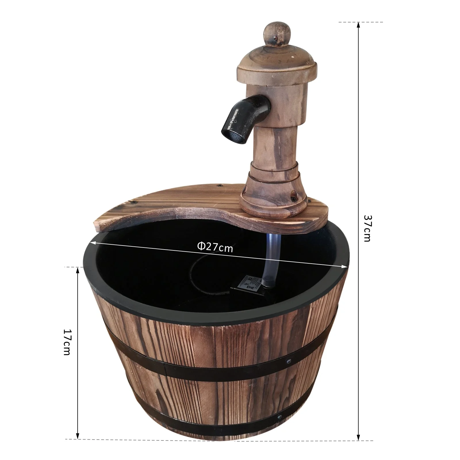 Fir Wood Barrel Pump Fountain W/ Flower Planter - Image 3