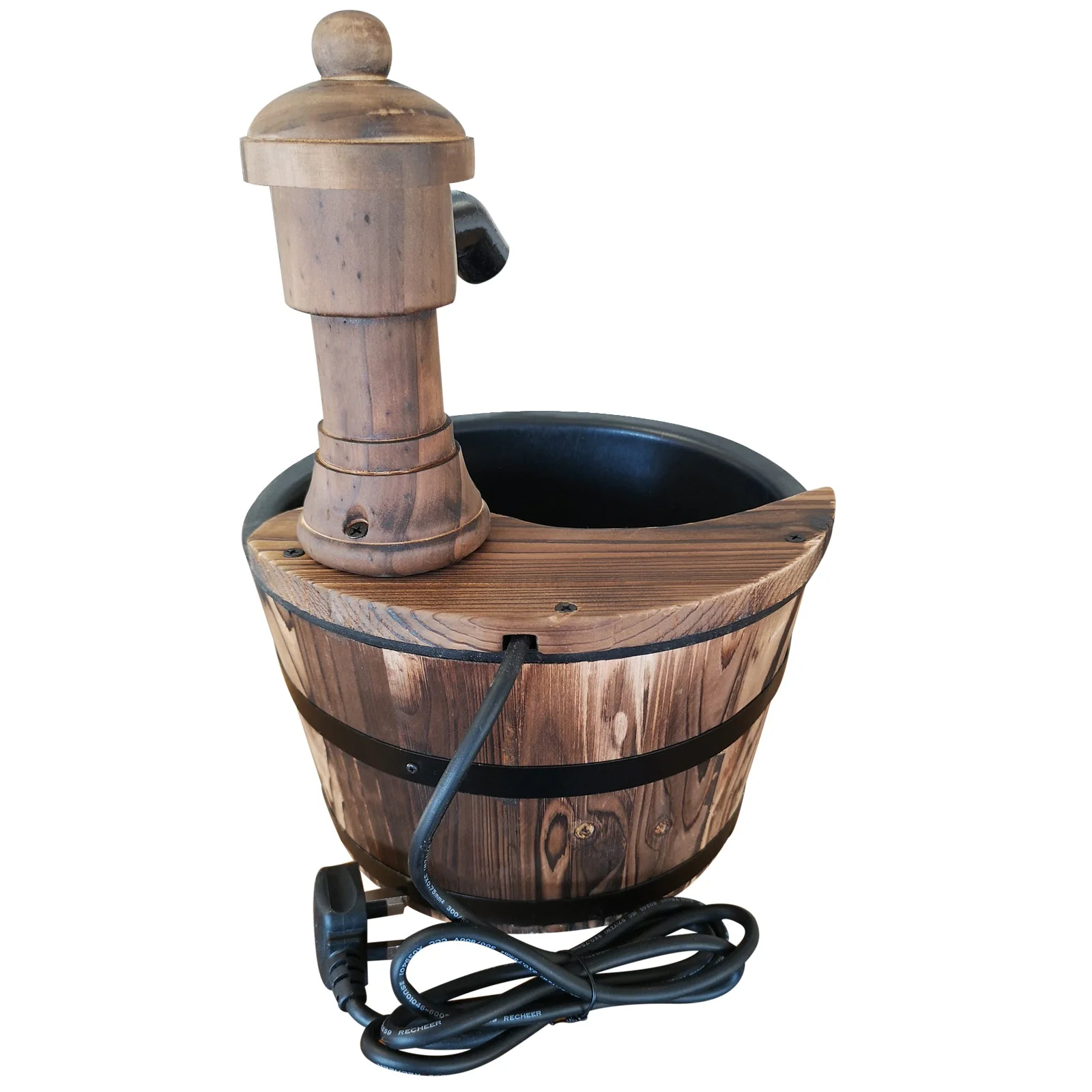 Fir Wood Barrel Pump Fountain W/ Flower Planter - Image 4