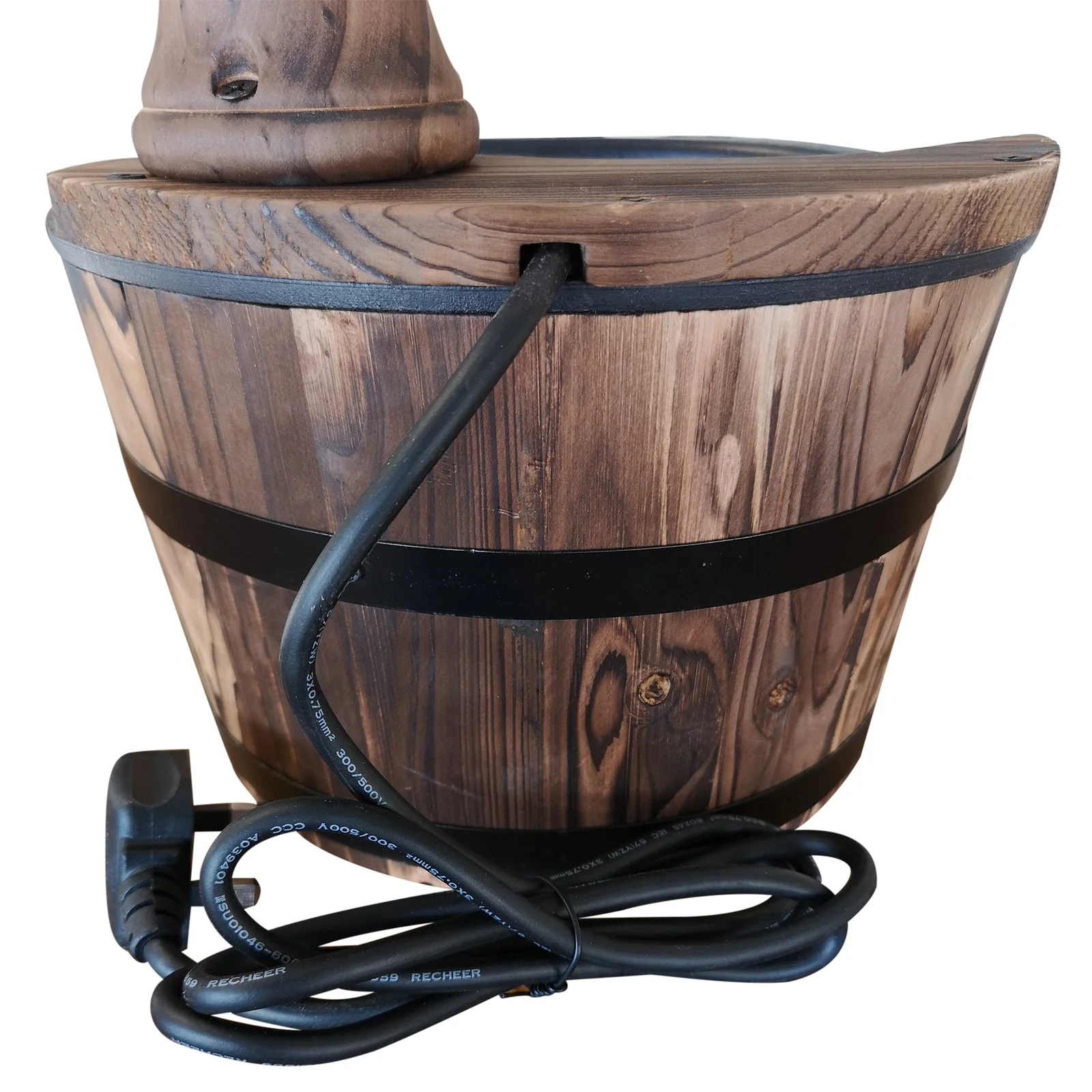 Fir Wood Barrel Pump Fountain W/ Flower Planter - Image 8