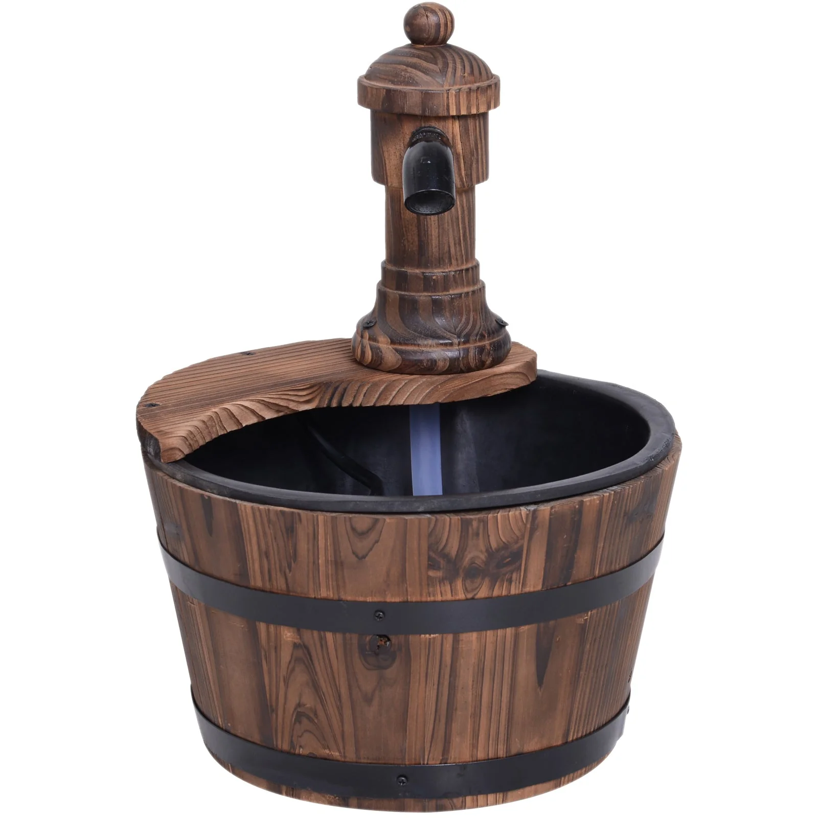 Fir Wood Barrel Pump Fountain W/ Flower Planter - Image 9