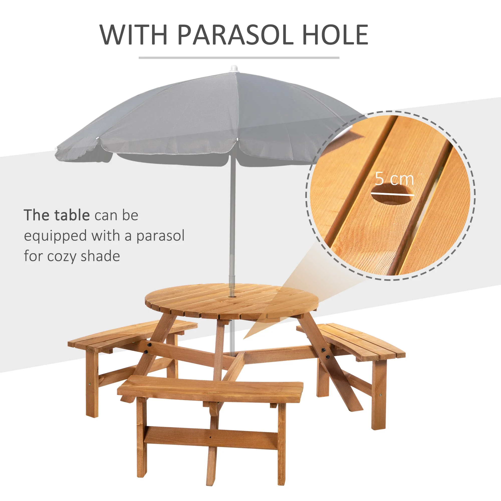 Fir Wood Pub Parasol Table and Bench Set 6 Person Heavy Duty Patio Dining Garden Outdoor Furniture - Image 4