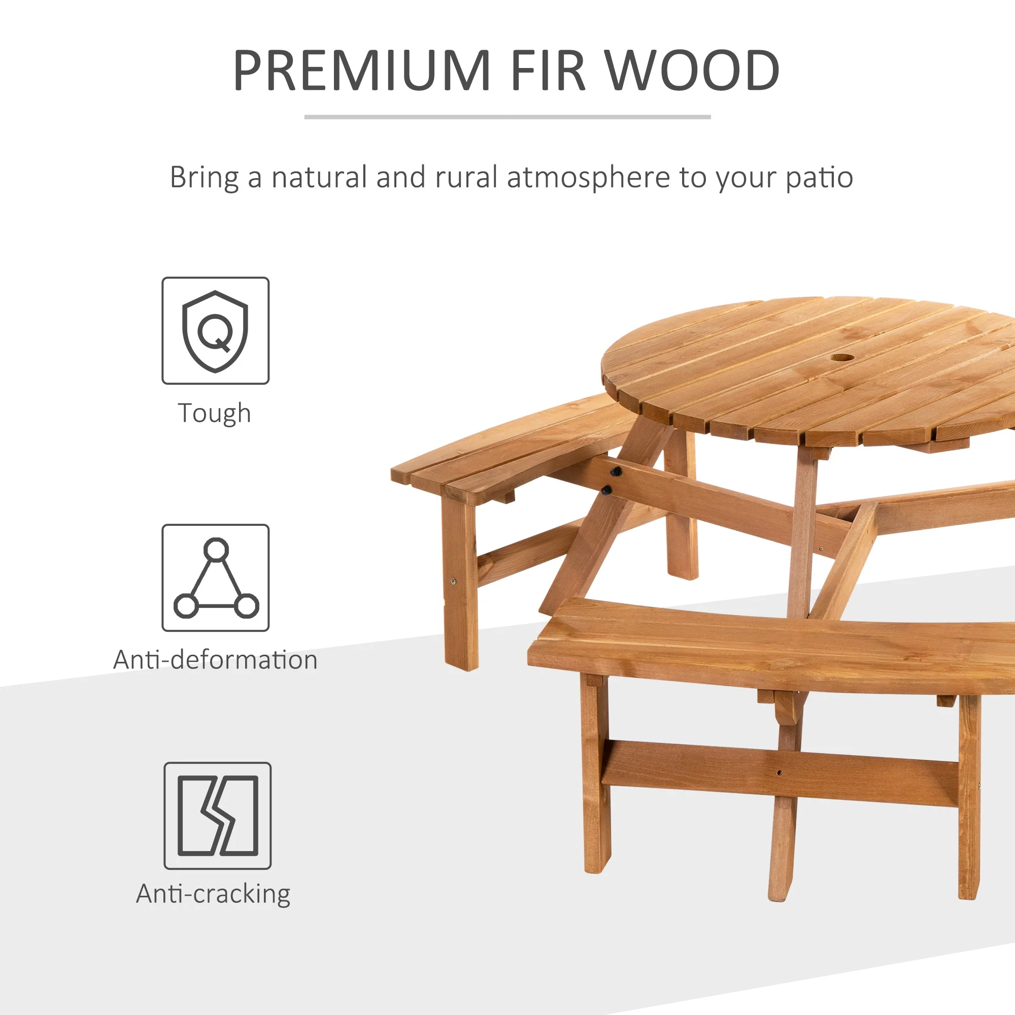 Fir Wood Pub Parasol Table and Bench Set 6 Person Heavy Duty Patio Dining Garden Outdoor Furniture - Image 5