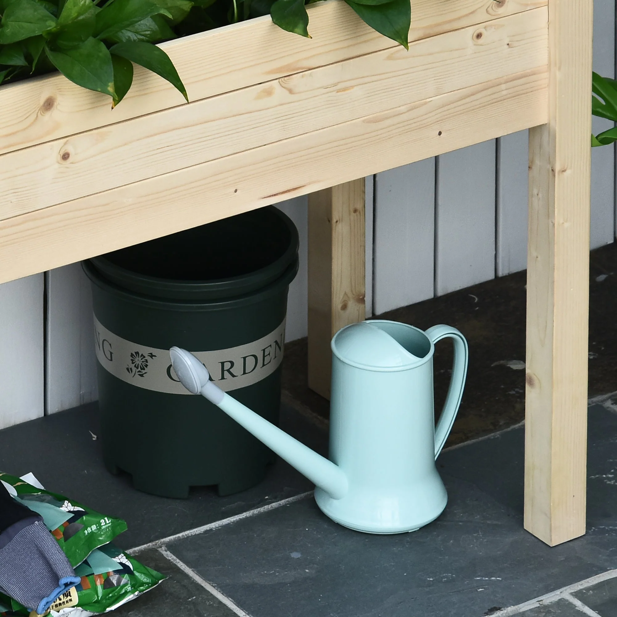 Fir Wood Raised Rectangular Plant Stand Oak Tone - Image 7