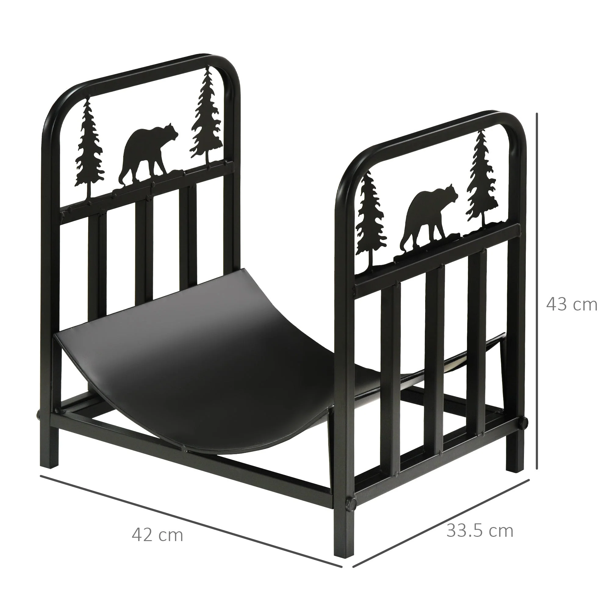 Firewood Log Rack Curved Fireplace Log Holder w/ Handles Outdoor Indoor Black - Image 3
