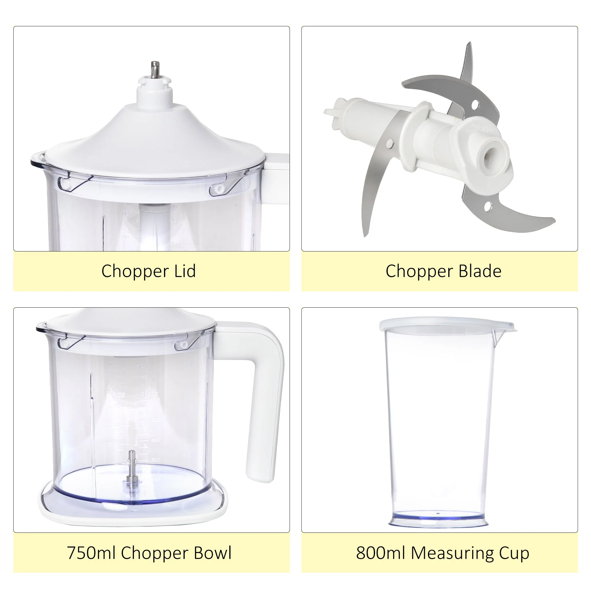 Five-In-One Hand Mixer 500W Electric Whisk Five Speed w/ Stainless Steel Dough Hook Beater Blender Chopper for Kitchen Baking - White - Image 7