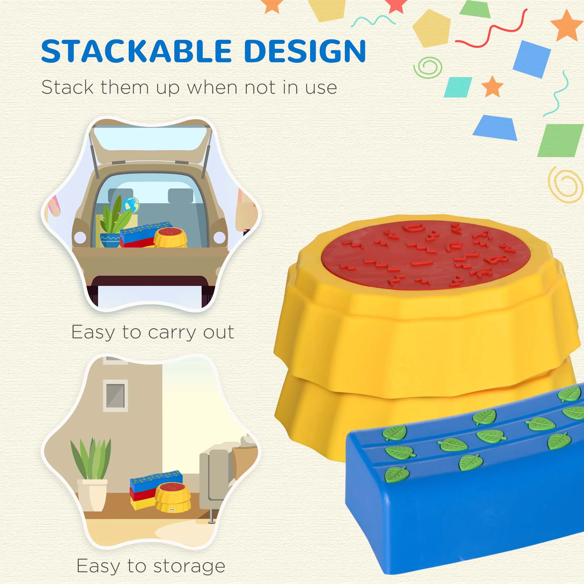 Five-Piece Kids Stepping Stones and Balance Bridge w/ Non-Slip Surface & Bottom. for Toddlers - Multicoloured - Image 4