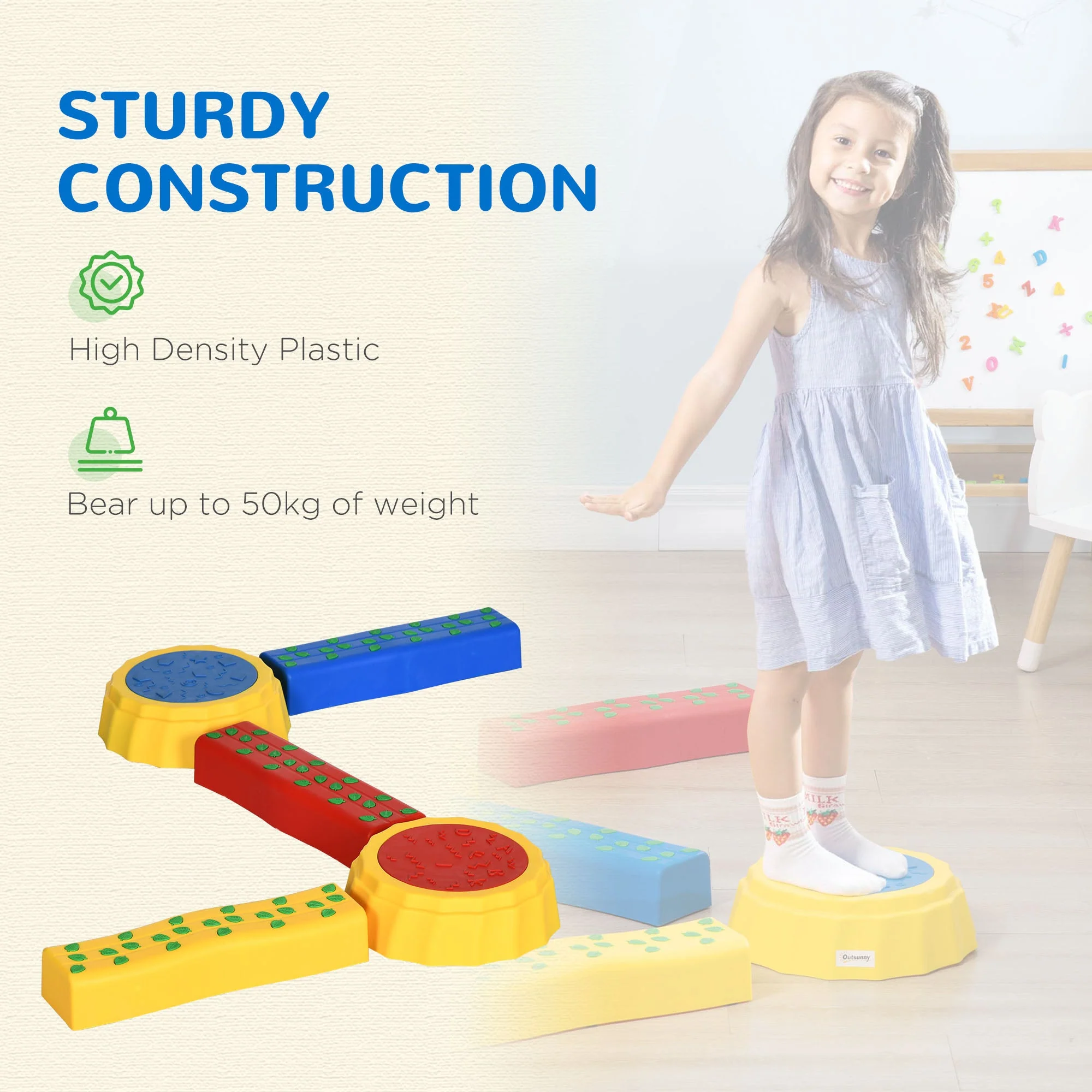 Five-Piece Kids Stepping Stones and Balance Bridge w/ Non-Slip Surface & Bottom. for Toddlers - Multicoloured - Image 7