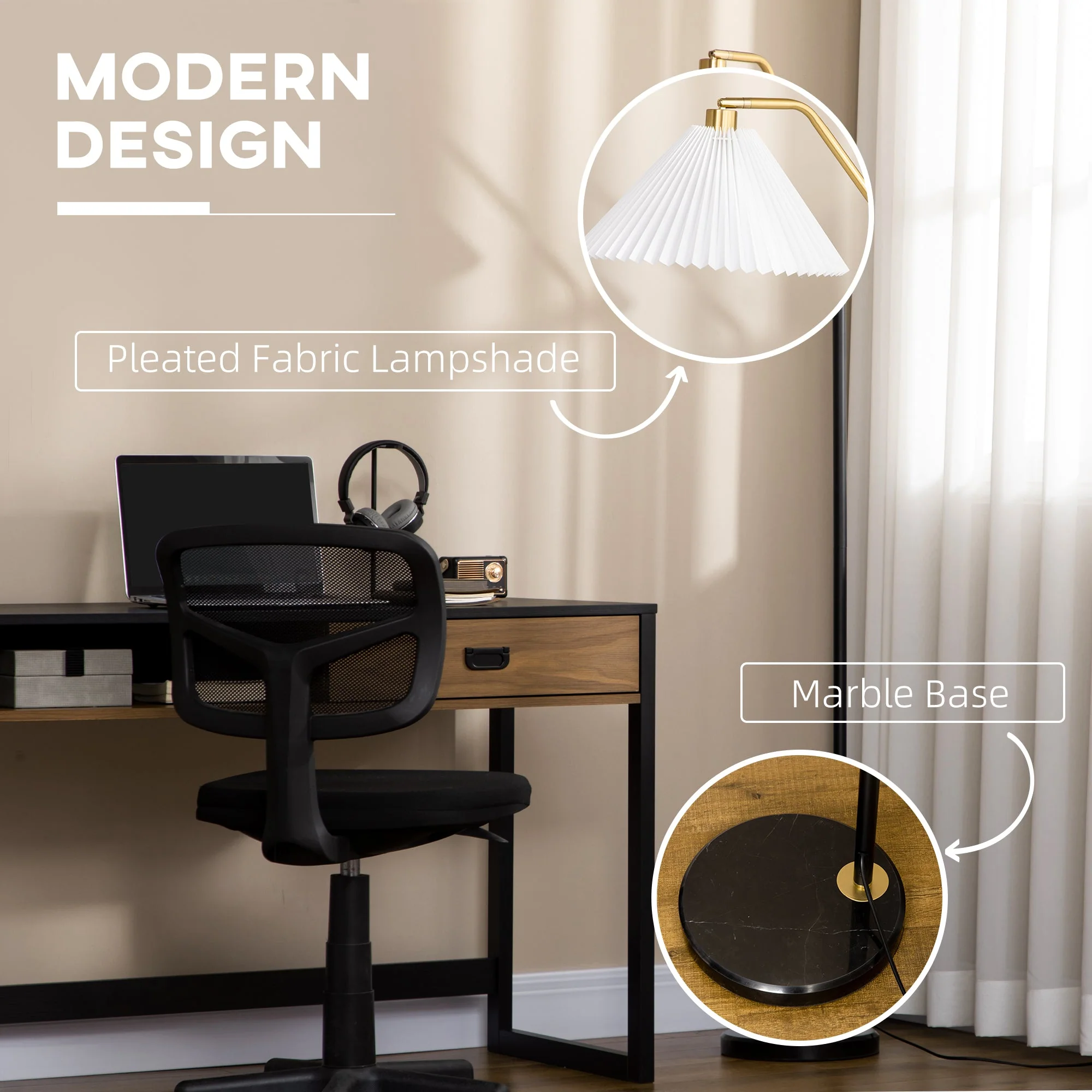 Floor Lamps for Living Room Bedroom with Adjustable Pleated Lampshade - Image 4