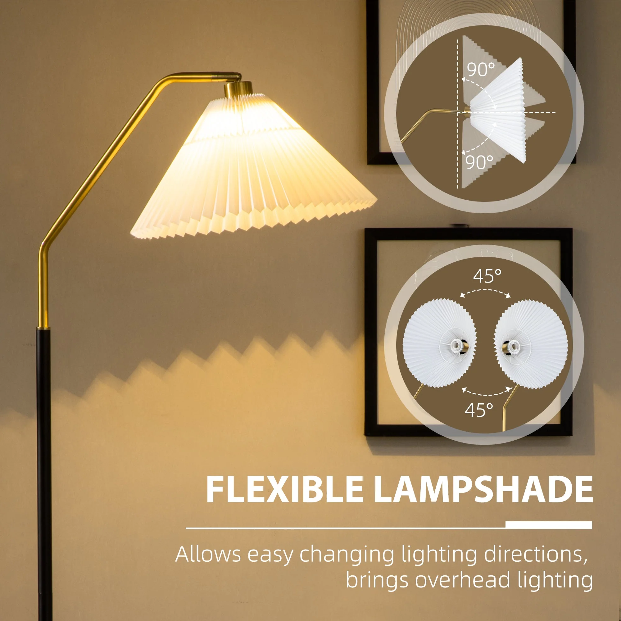 Floor Lamps for Living Room Bedroom with Adjustable Pleated Lampshade - Image 5