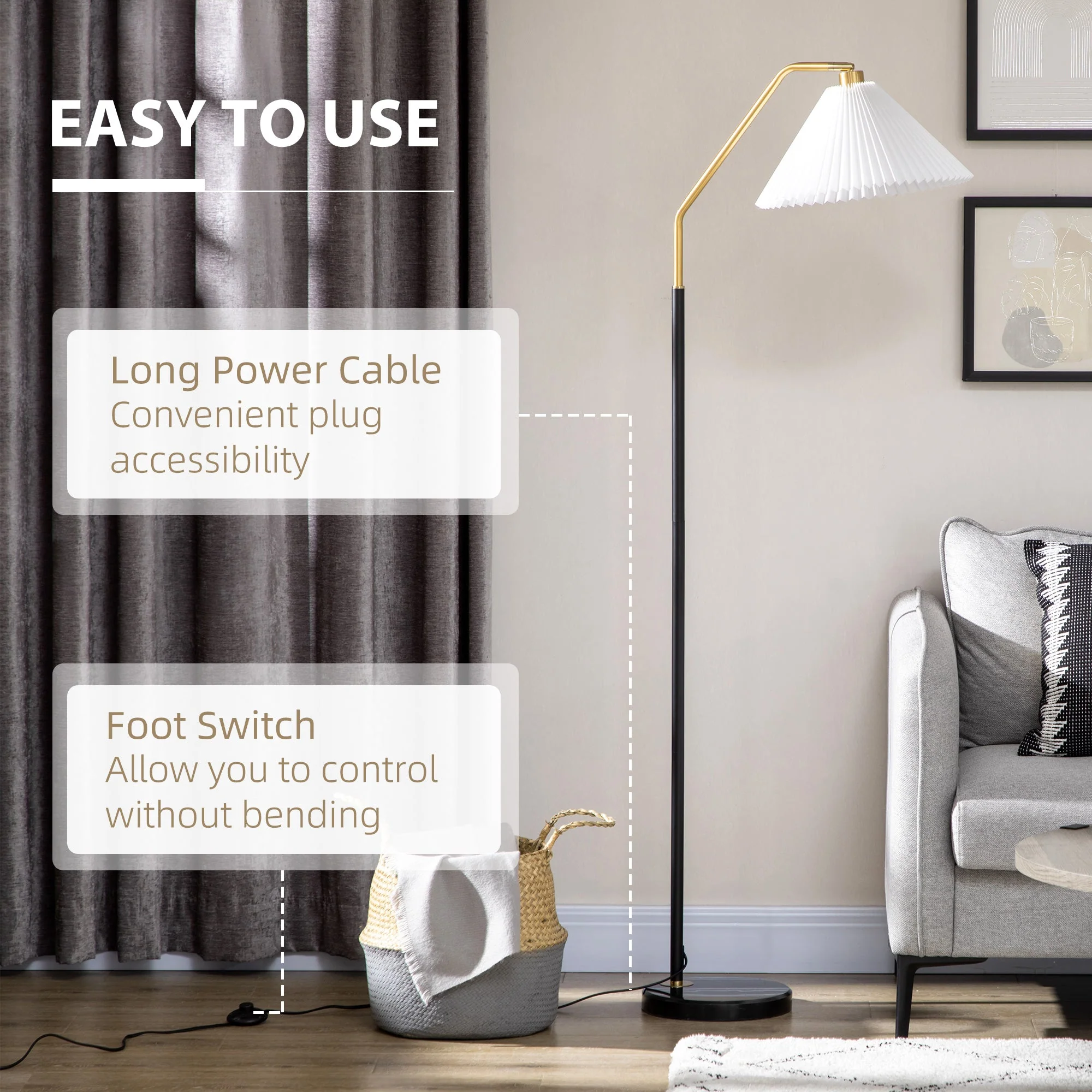Floor Lamps for Living Room Bedroom with Adjustable Pleated Lampshade - Image 6