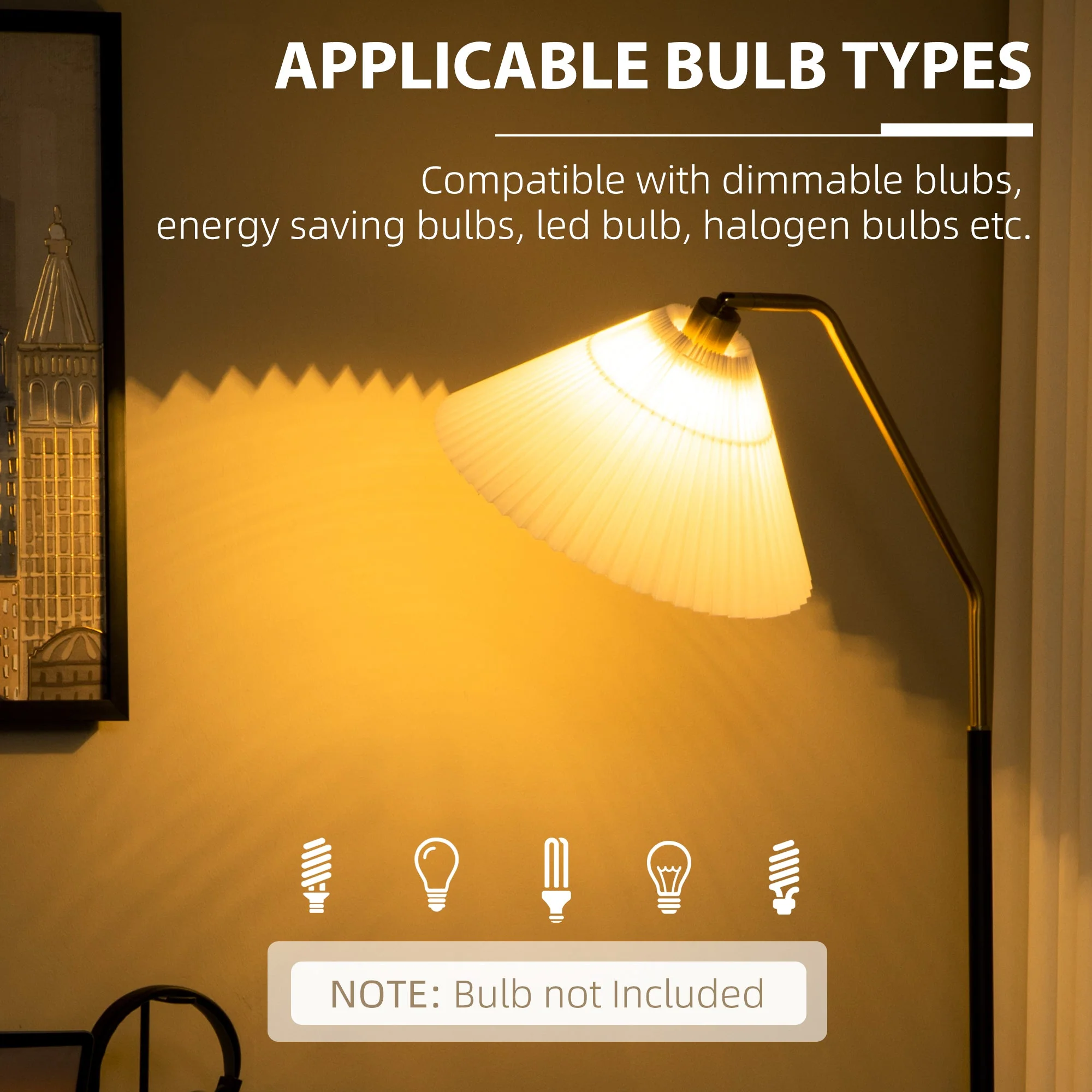 Floor Lamps for Living Room Bedroom with Adjustable Pleated Lampshade - Image 7