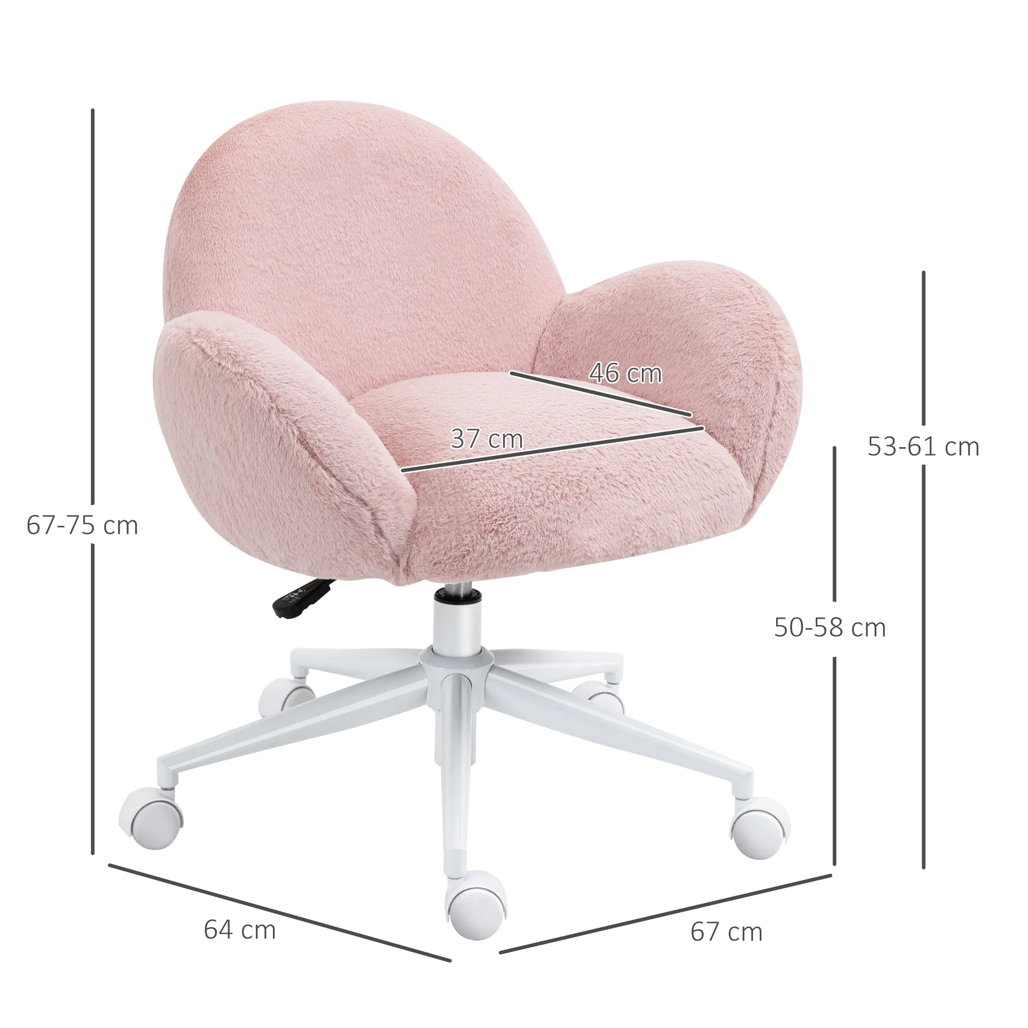 Fluffy Leisure Chair Office Chair with Backrest and Armrest for Home Bedroom Living Room with Wheels Pink - Image 3