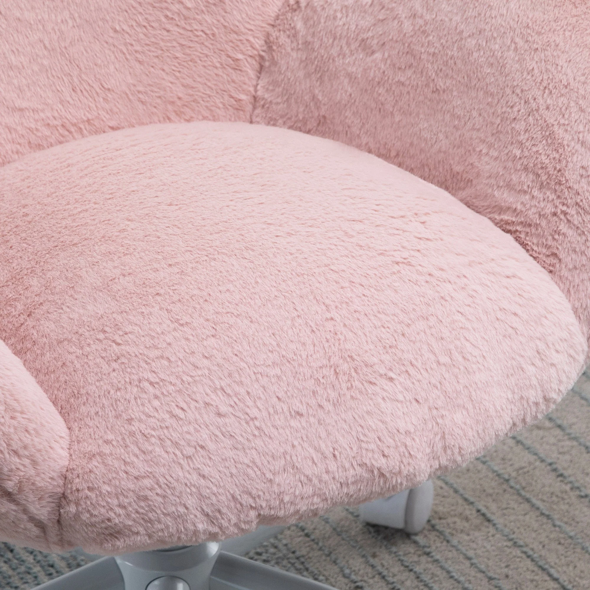 Fluffy Leisure Chair Office Chair with Backrest and Armrest for Home Bedroom Living Room with Wheels Pink - Image 9