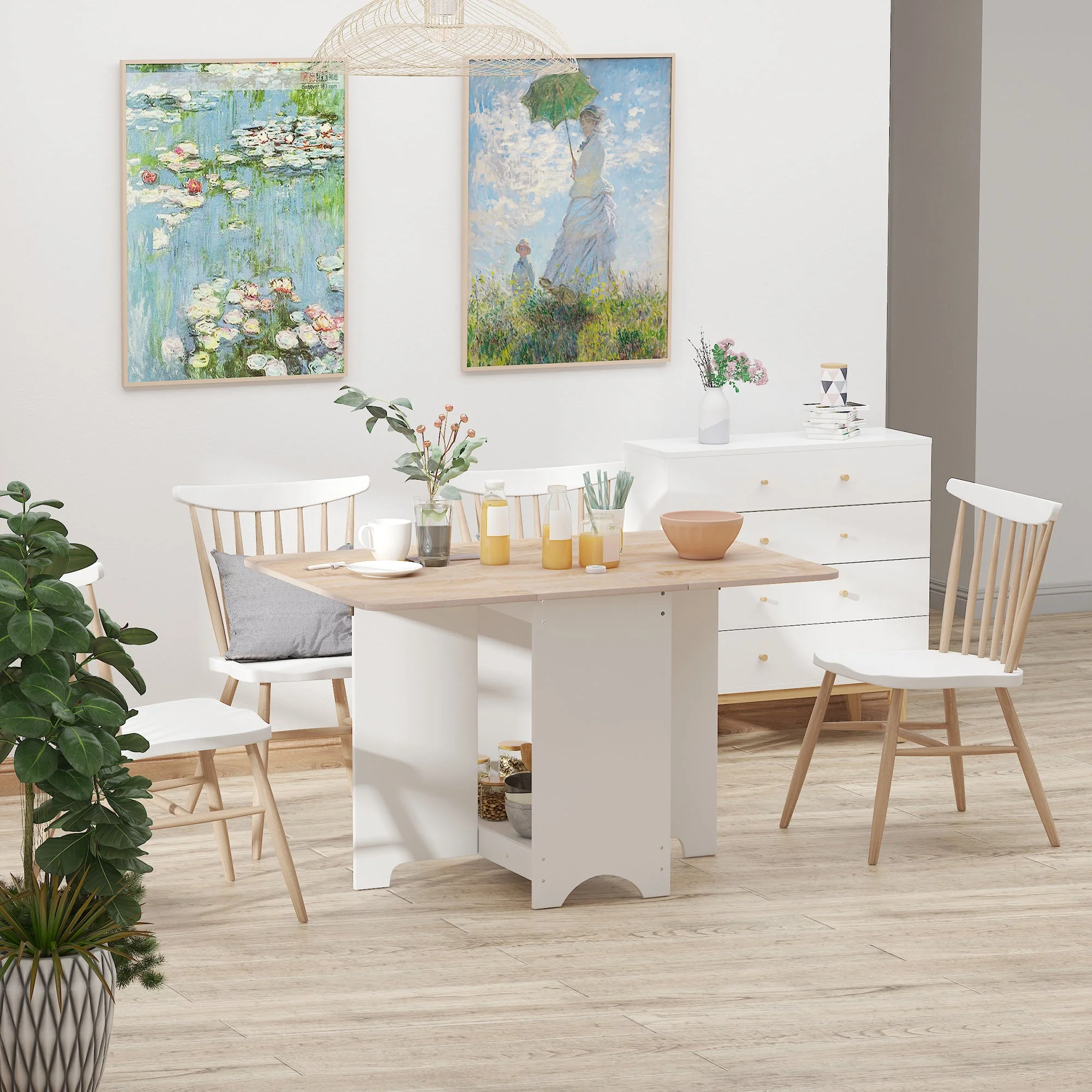 Foldable Dining Table Drop-Leaf Folding Desk Side Console with Storage Shelf for Kitchen - Image 2