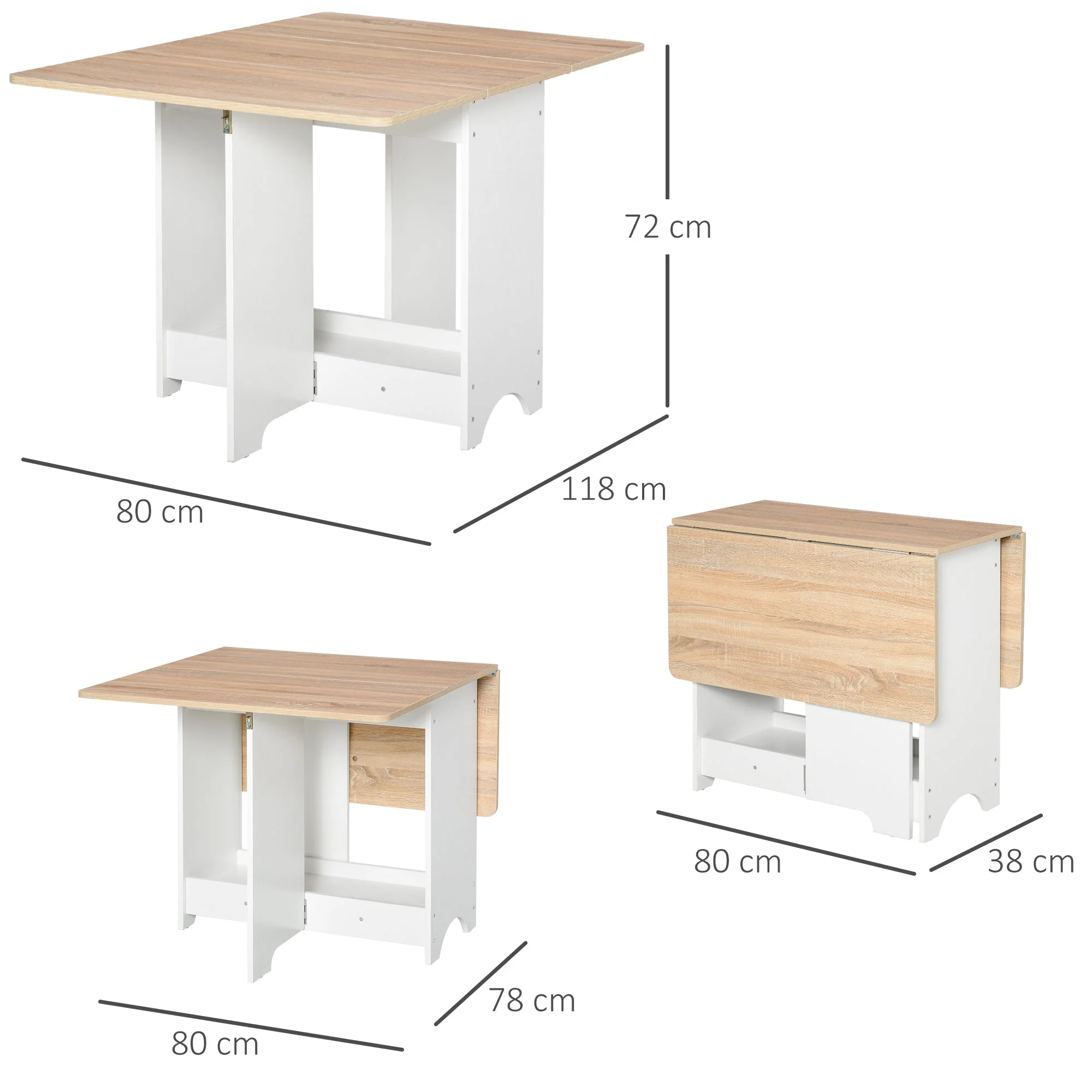 Foldable Dining Table Drop-Leaf Folding Desk Side Console with Storage Shelf for Kitchen - Image 3