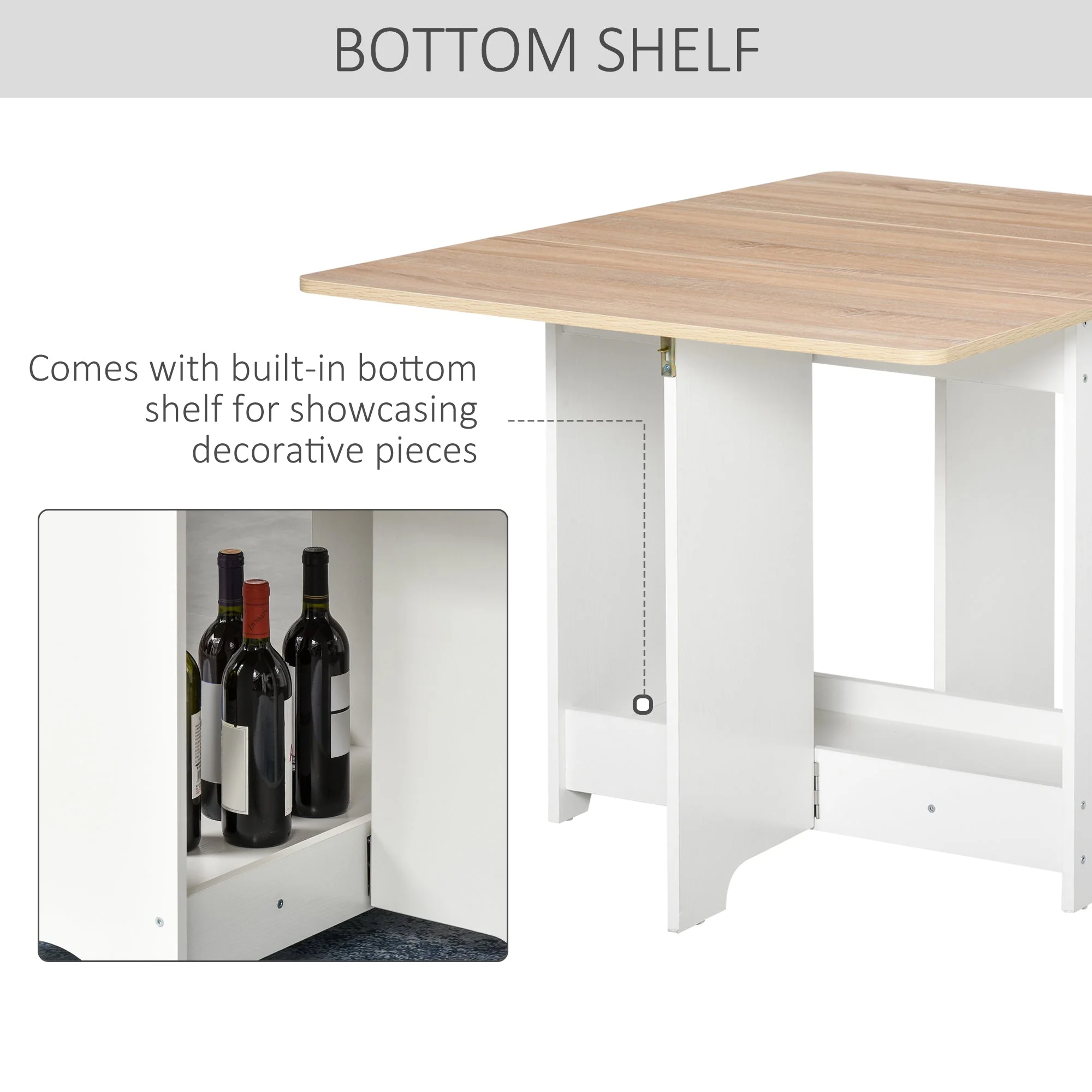 Foldable Dining Table Drop-Leaf Folding Desk Side Console with Storage Shelf for Kitchen - Image 5