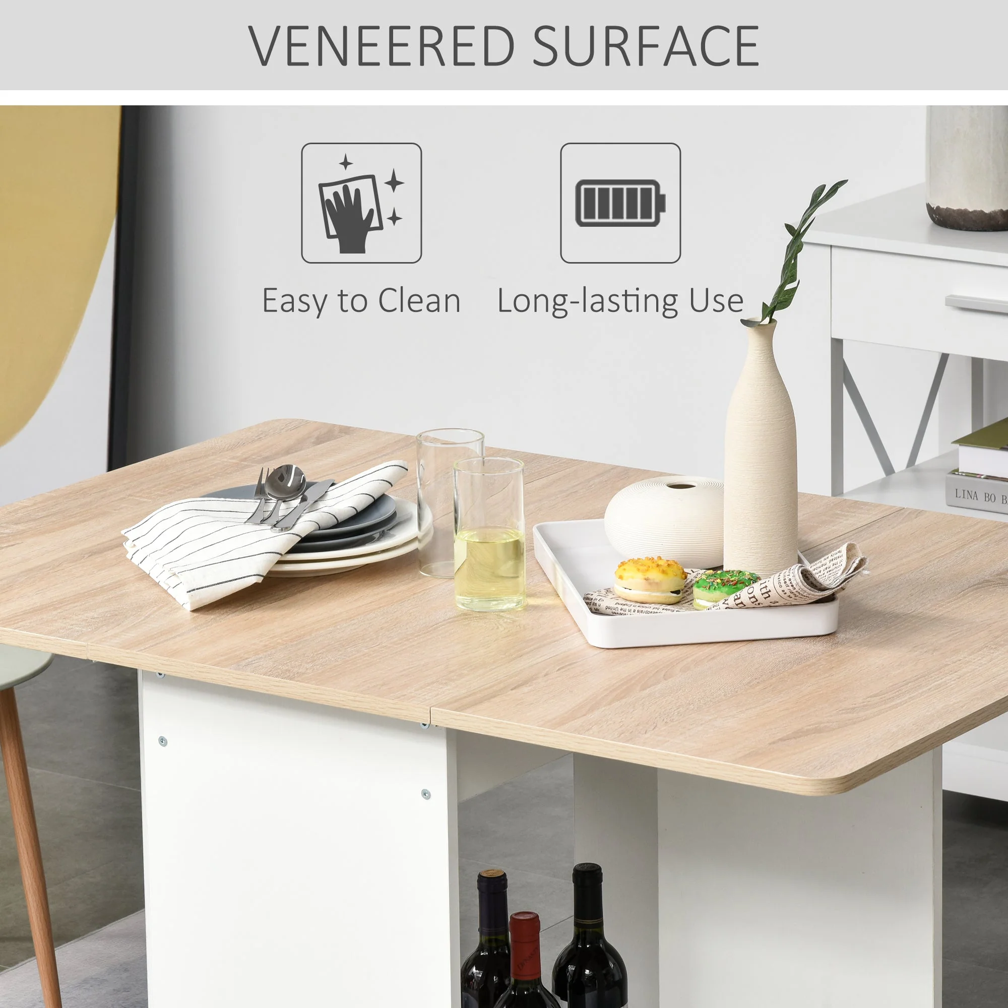 Foldable Dining Table Drop-Leaf Folding Desk Side Console with Storage Shelf for Kitchen - Image 6