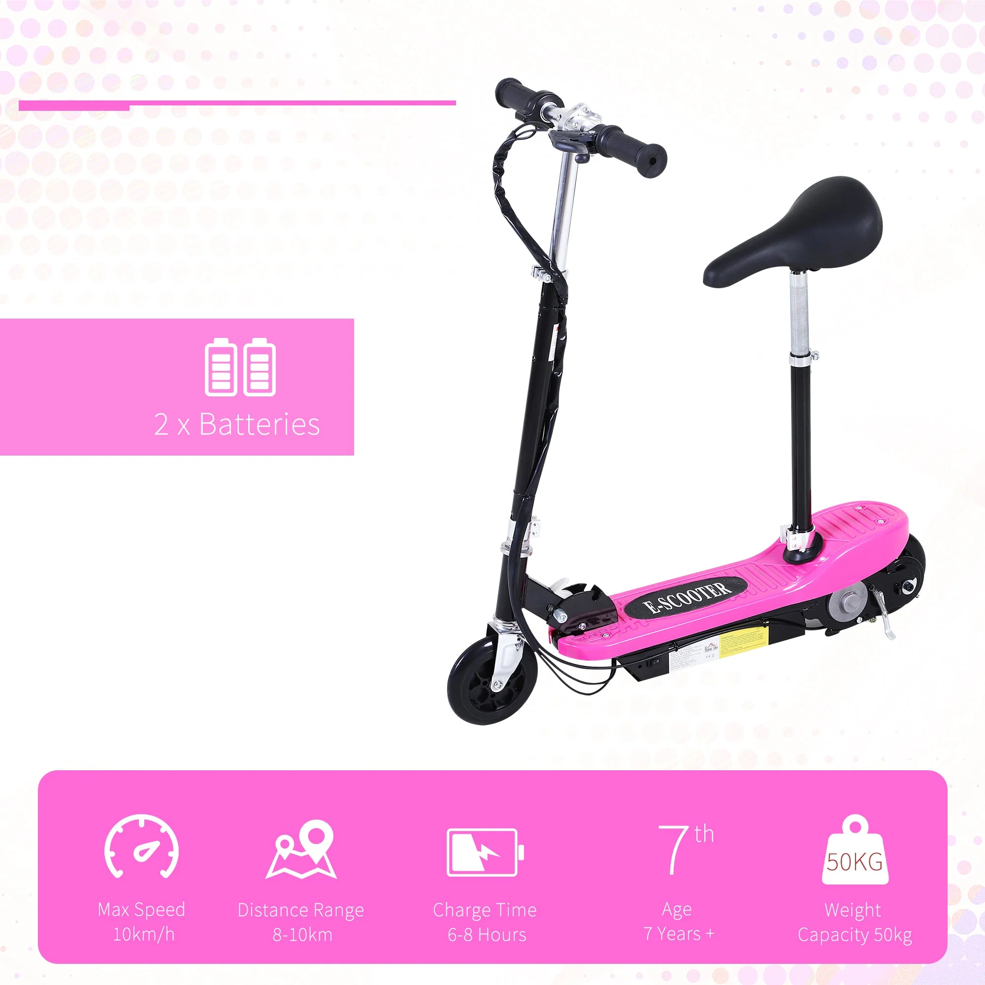 Foldable Electric Scooter Ride on for Kids 12V 120W W/Brake Kickstand-Pink - Image 5