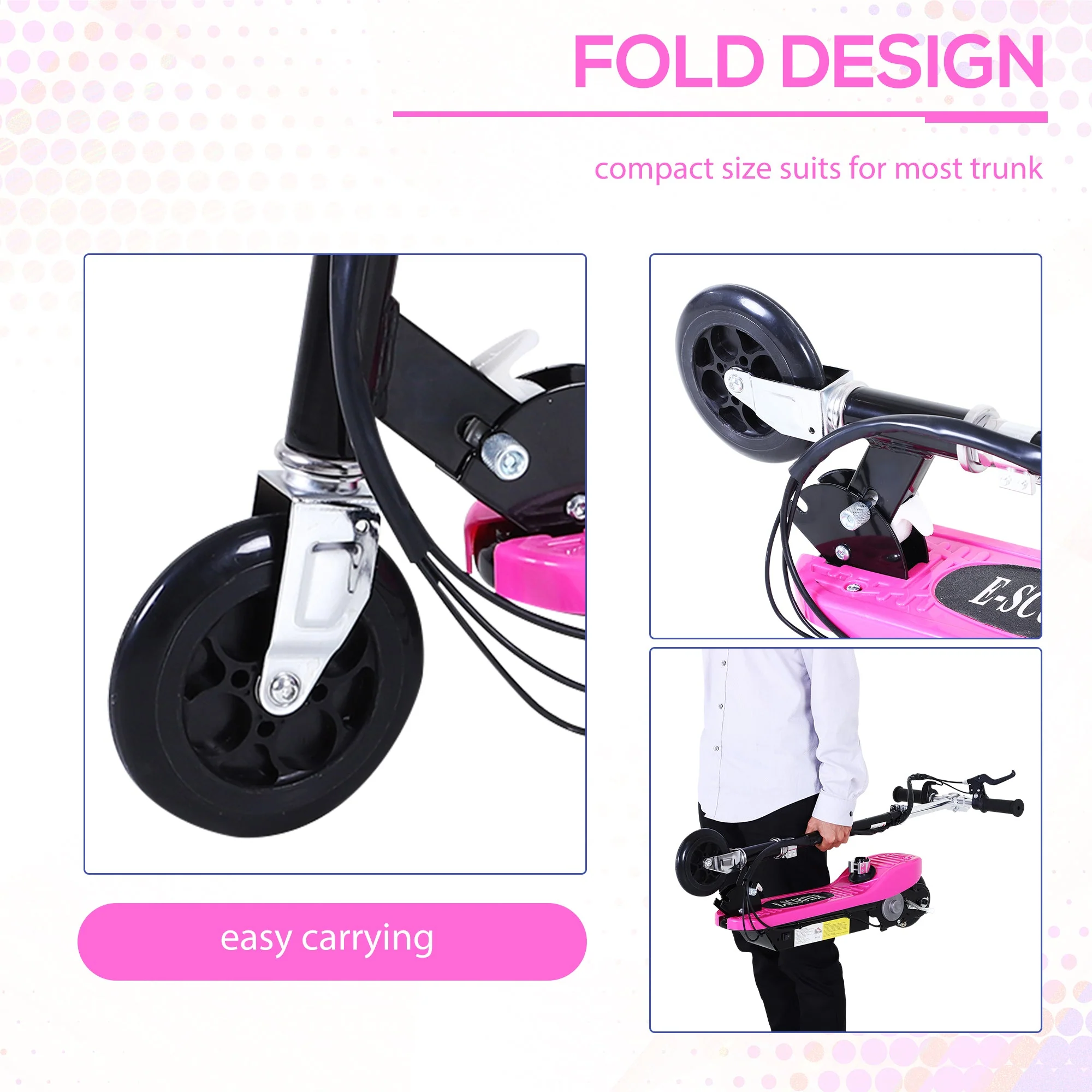 Foldable Electric Scooter Ride on for Kids 12V 120W W/Brake Kickstand-Pink - Image 7