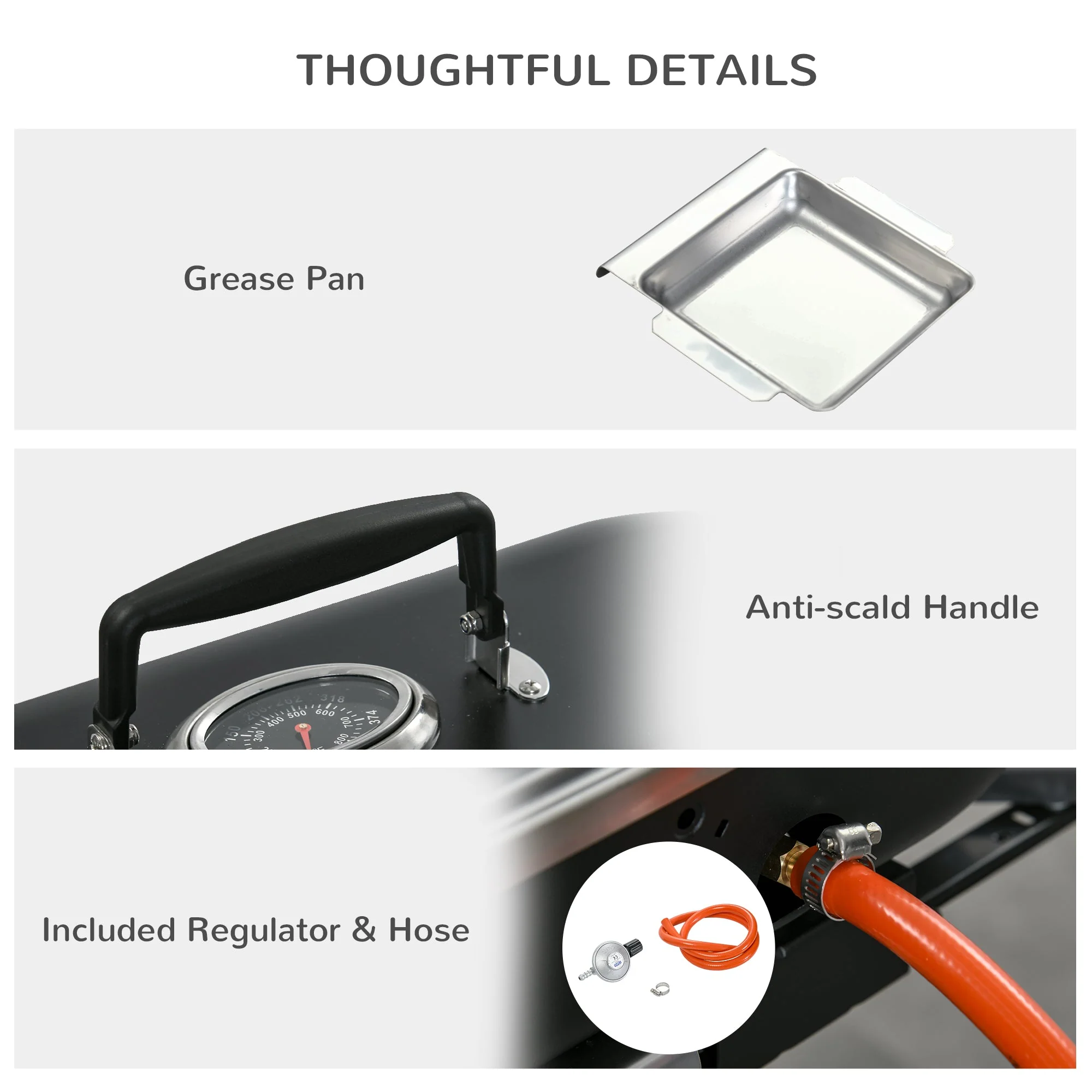 Foldable Gas BBQ Grill 2 Burner Table Top Barbecue with Lid Piezo Ignition Thermometer for Camping Picnic Cooking - Image 6