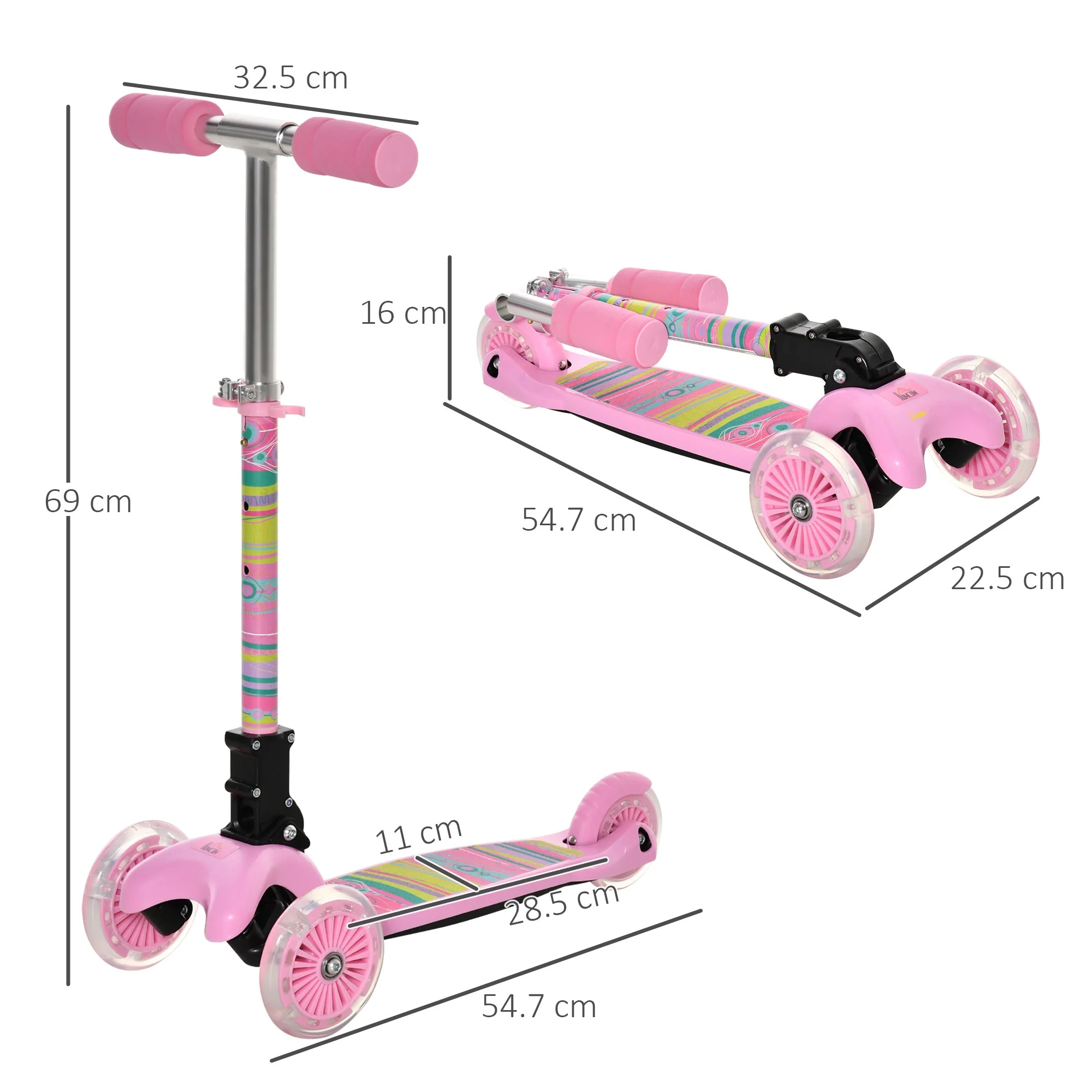 Foldable Scooter for Kids with 3 Wheel Adjustable Height Flashing Wheels - Image 3