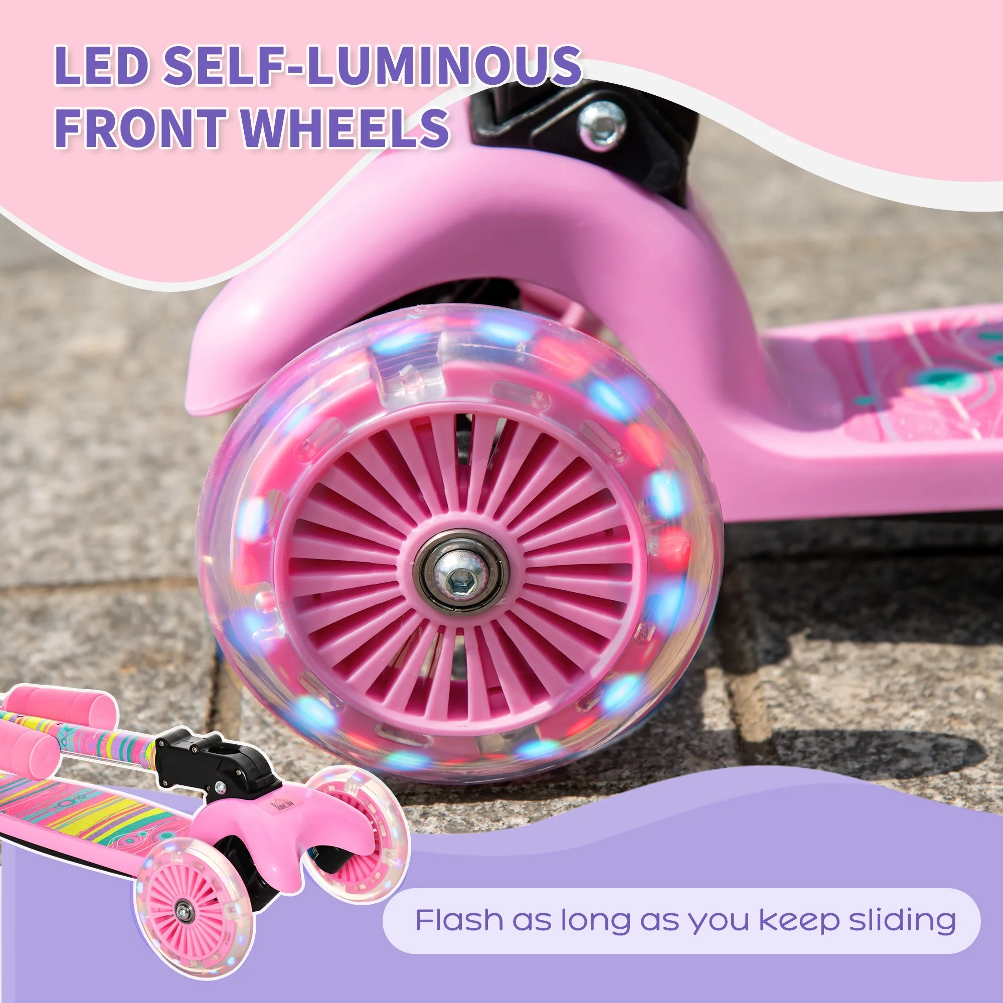 Foldable Scooter for Kids with 3 Wheel Adjustable Height Flashing Wheels - Image 5
