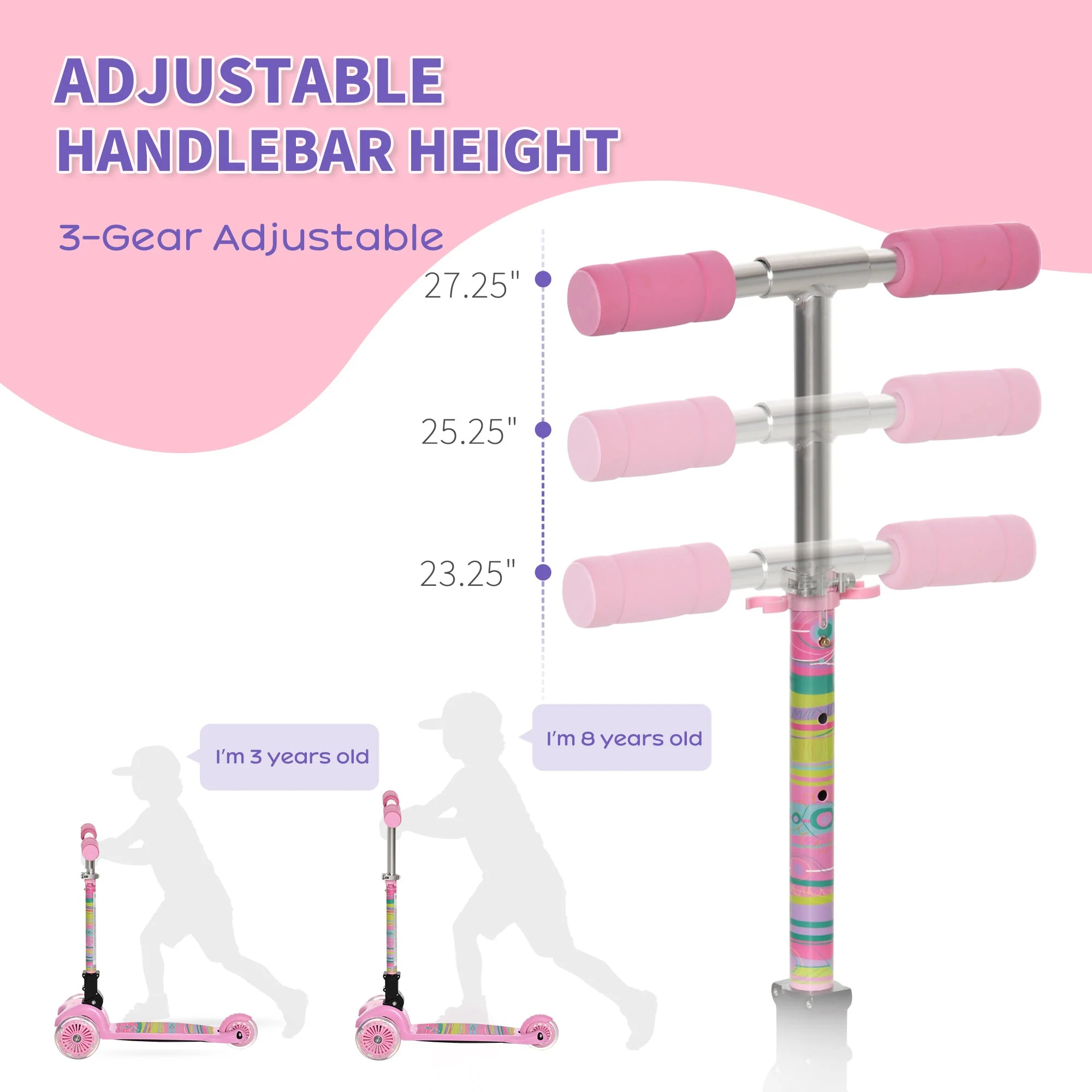 Foldable Scooter for Kids with 3 Wheel Adjustable Height Flashing Wheels - Image 6