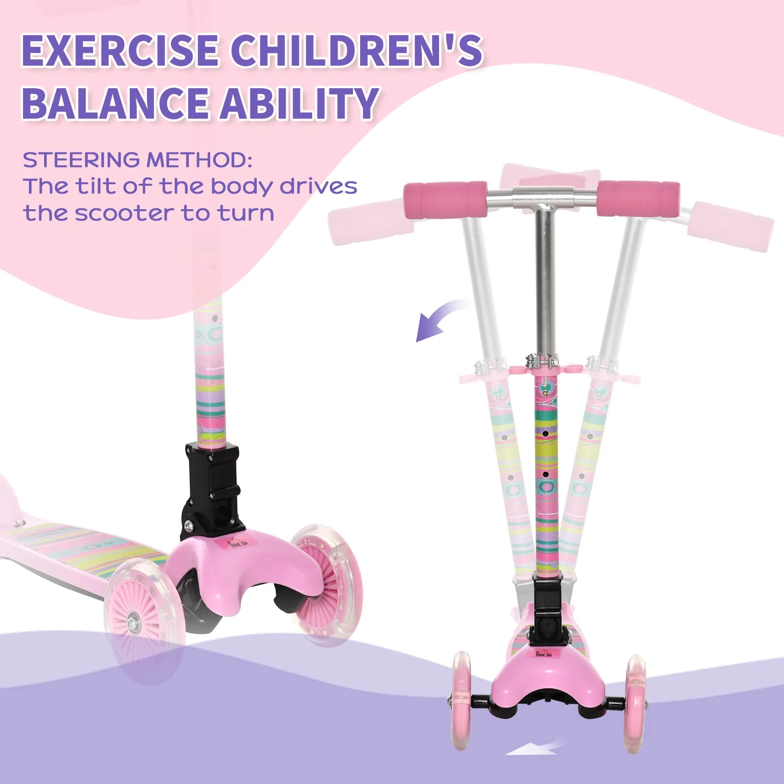 Foldable Scooter for Kids with 3 Wheel Adjustable Height Flashing Wheels - Image 7