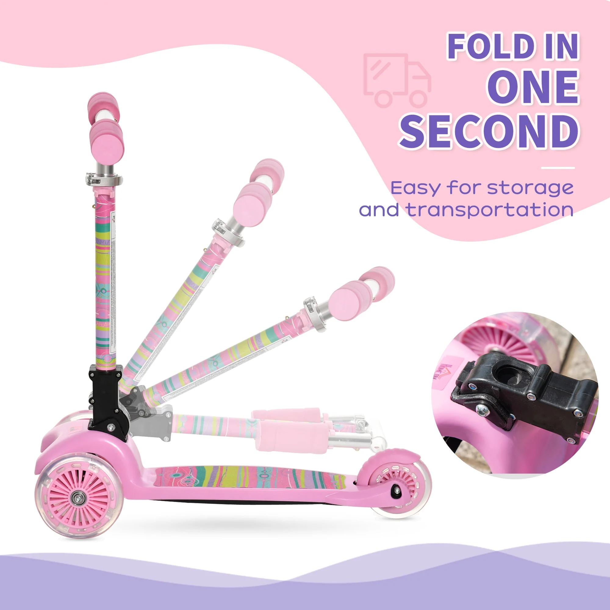 Foldable Scooter for Kids with 3 Wheel Adjustable Height Flashing Wheels - Image 8
