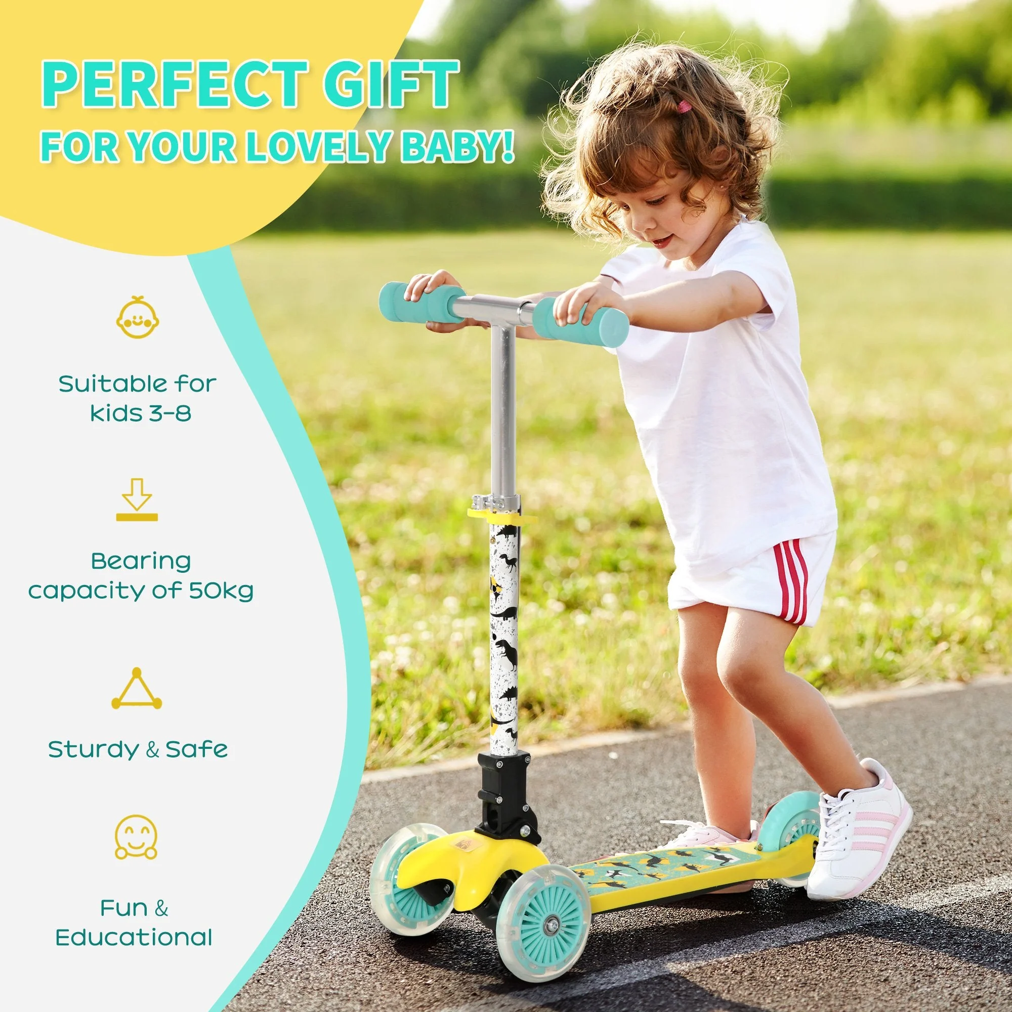Foldable Scooter for Kids with 3 Wheel Adjustable Height Flashing Wheels - Image 4