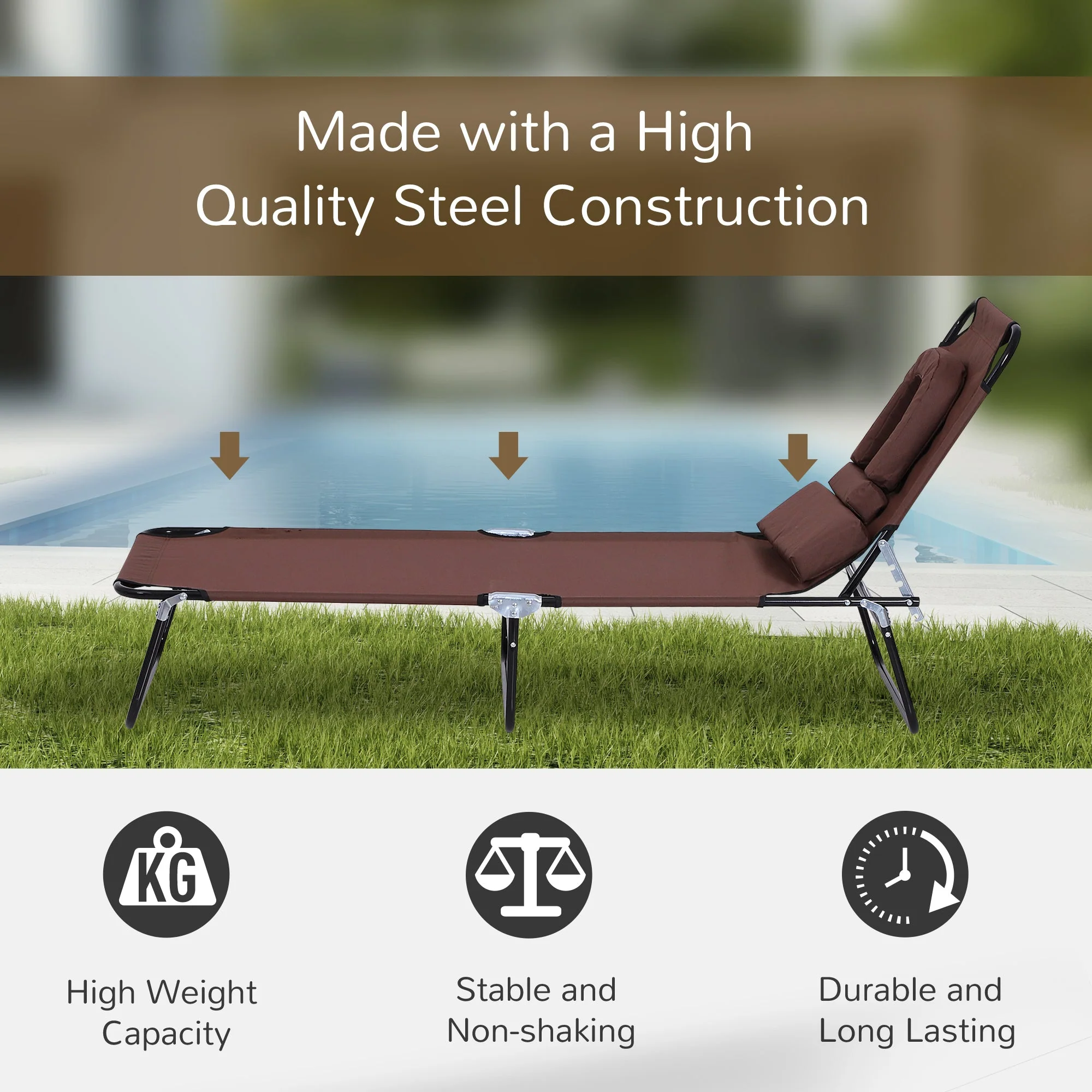 Foldable Sun Lounger Reclining Chair with Pillow and Reading Hole Garden Beach Outdoor Recliner Adjustable - Image 5
