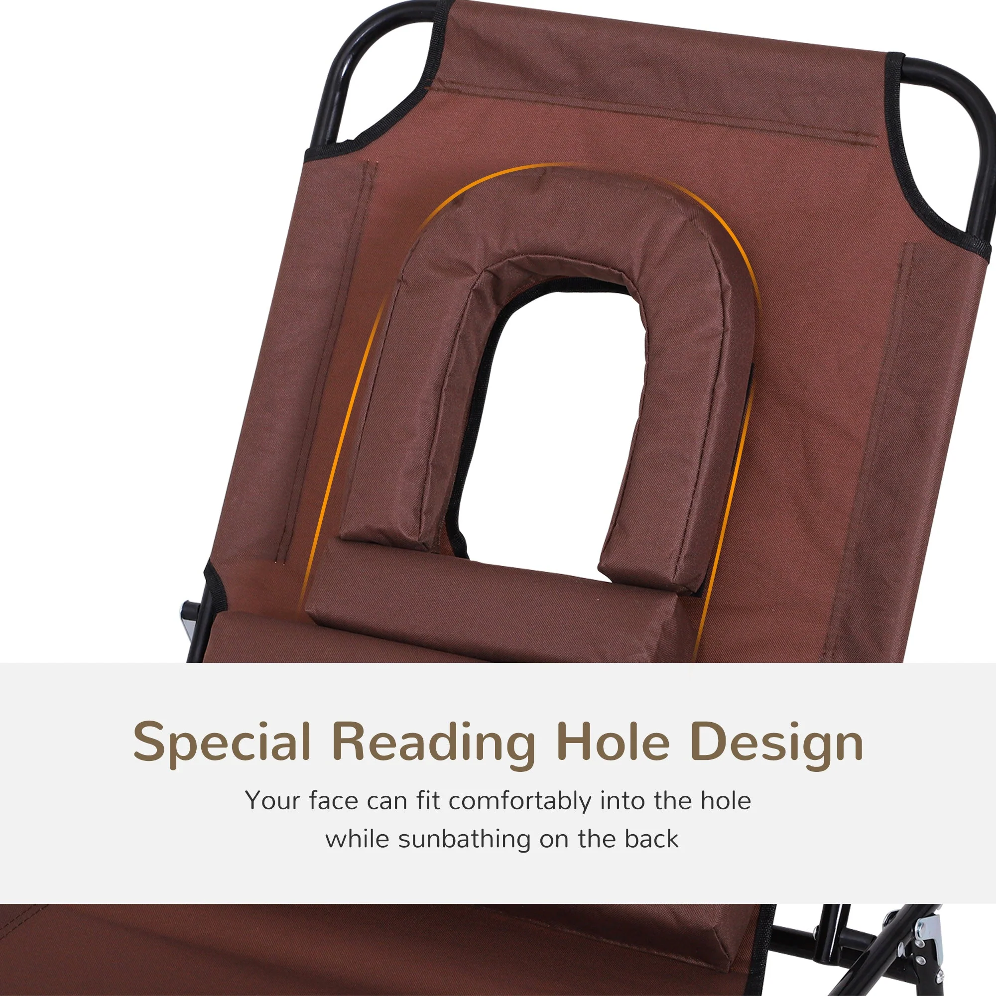 Foldable Sun Lounger Reclining Chair with Pillow and Reading Hole Garden Beach Outdoor Recliner Adjustable - Image 6