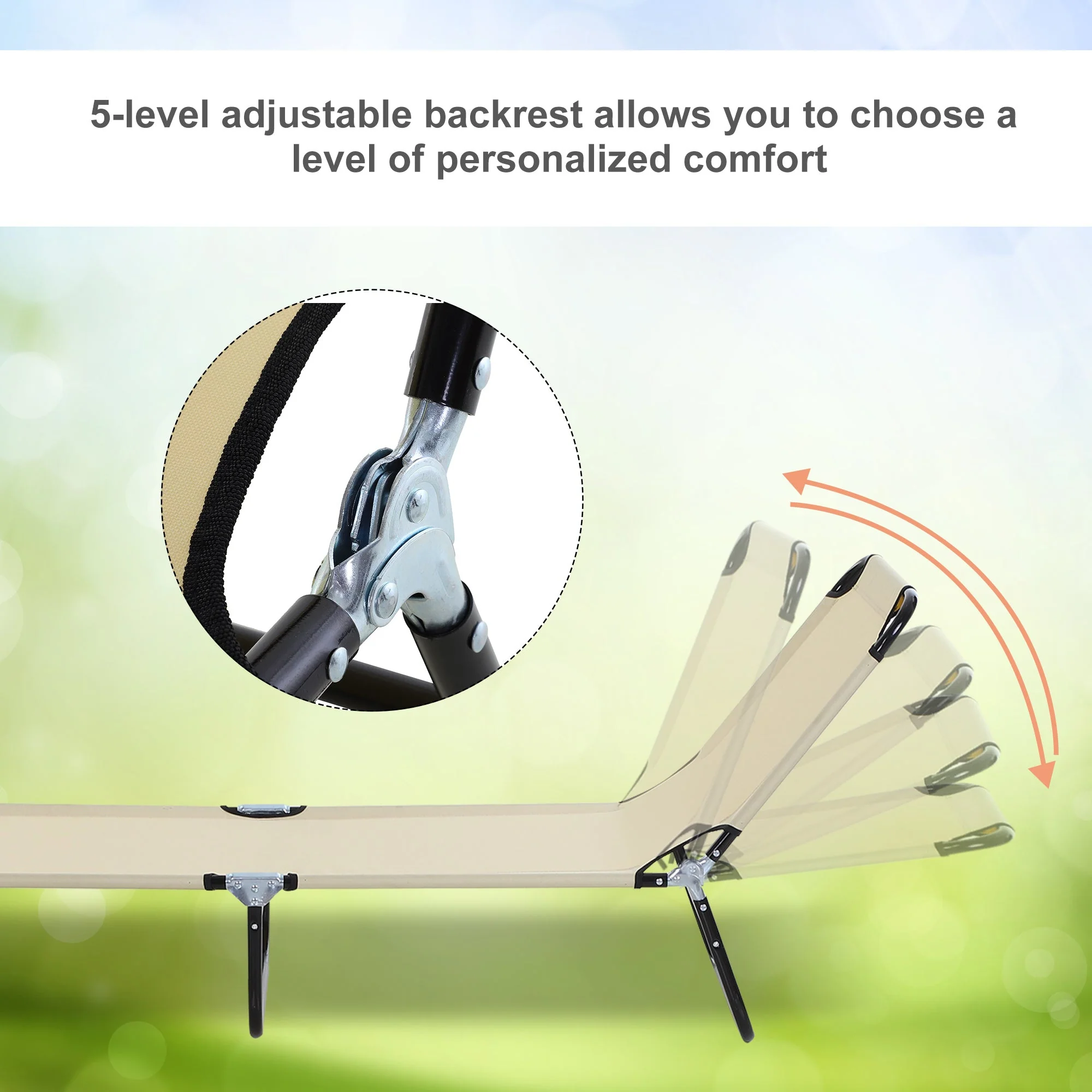 Foldable Sun Lounger with 5-Position Adjustable Backrest - Image 4